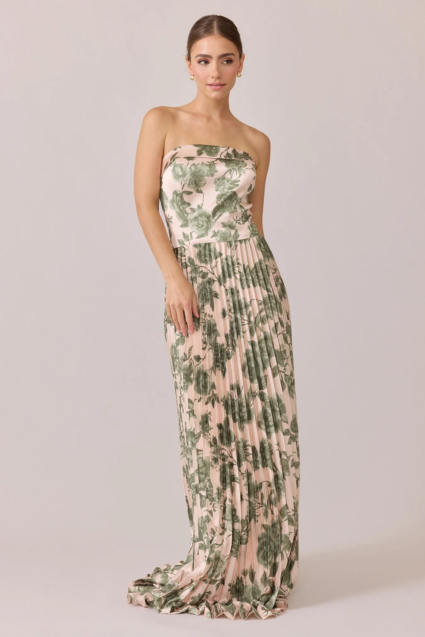 Saylor Satin Pleated Floral Print Dress | Made To Order - Image 68
