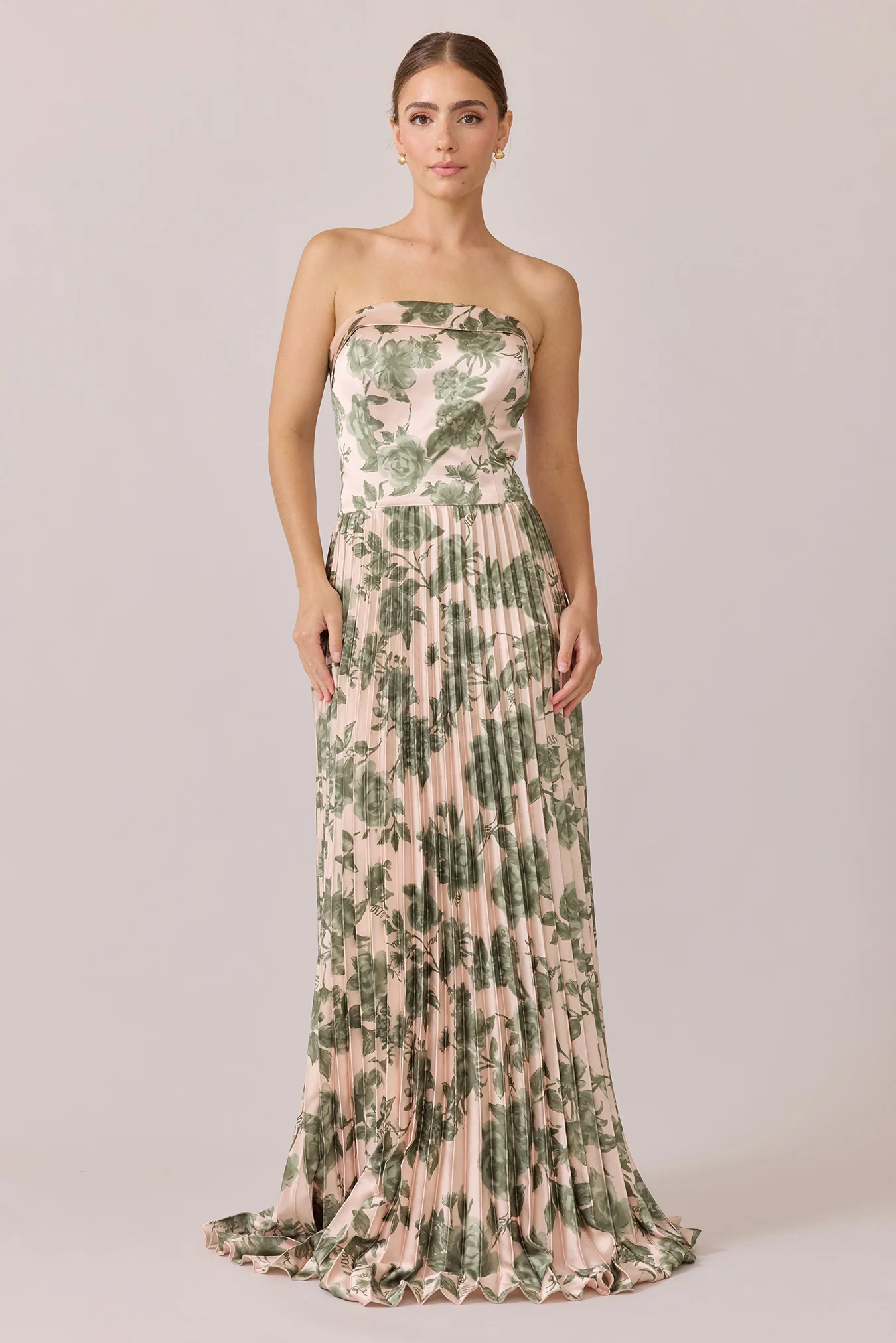 Saylor Satin Pleated Floral Print Dress | Made To Order - Image 69