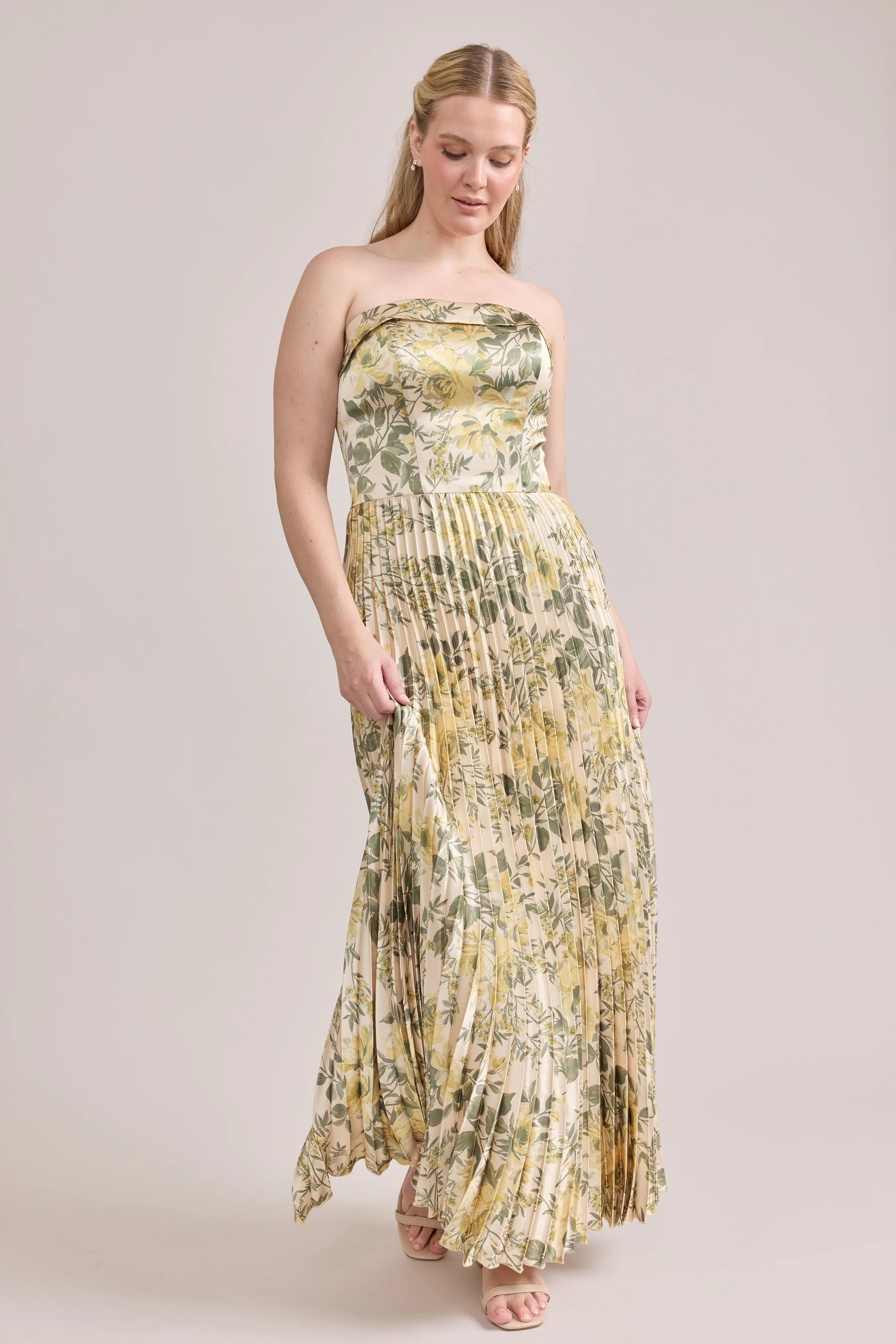 Saylor Satin Pleated Floral Print Dress | Made To Order - Image 72