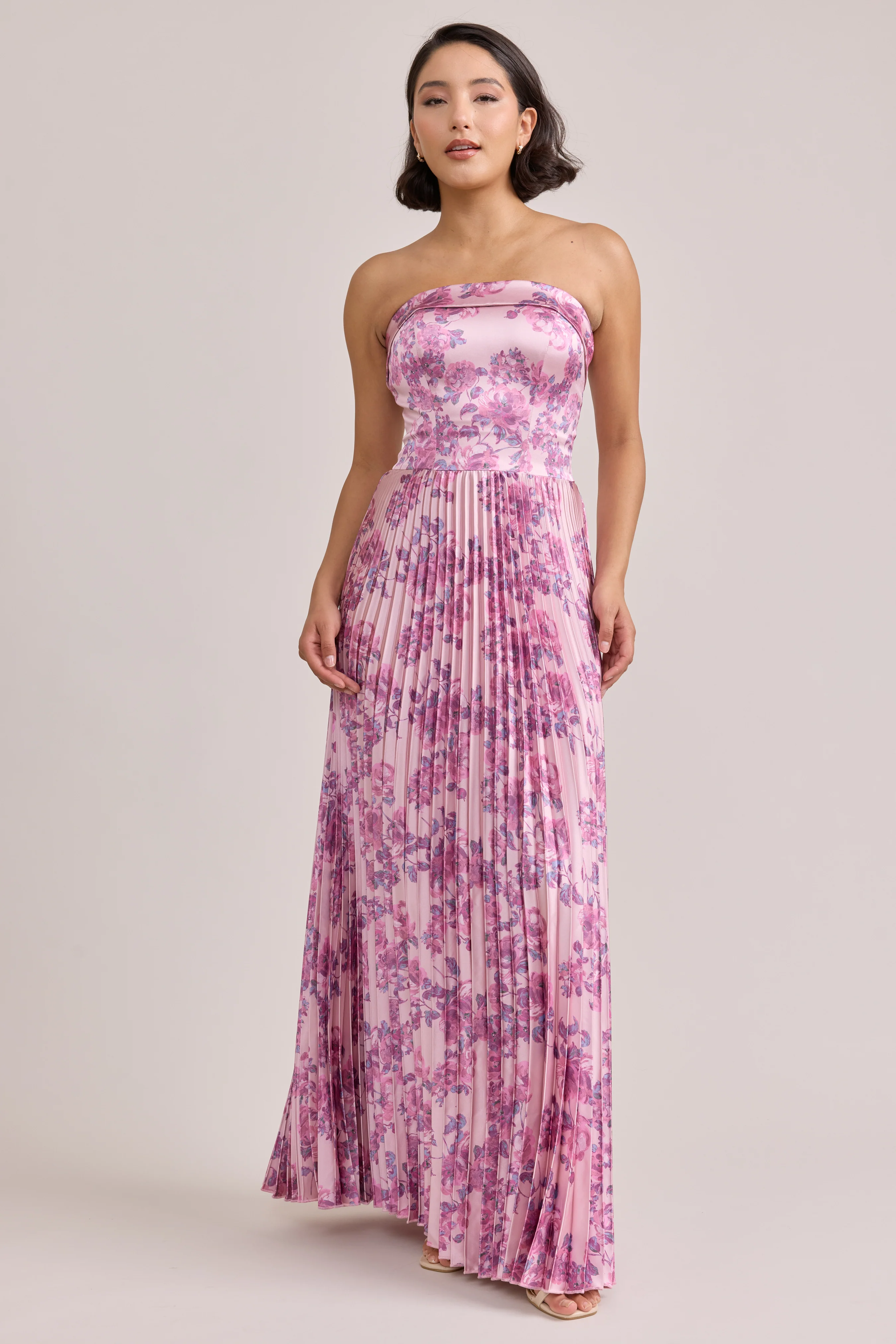 Saylor Satin Pleated Floral Print Dress | Made To Order - Image 75