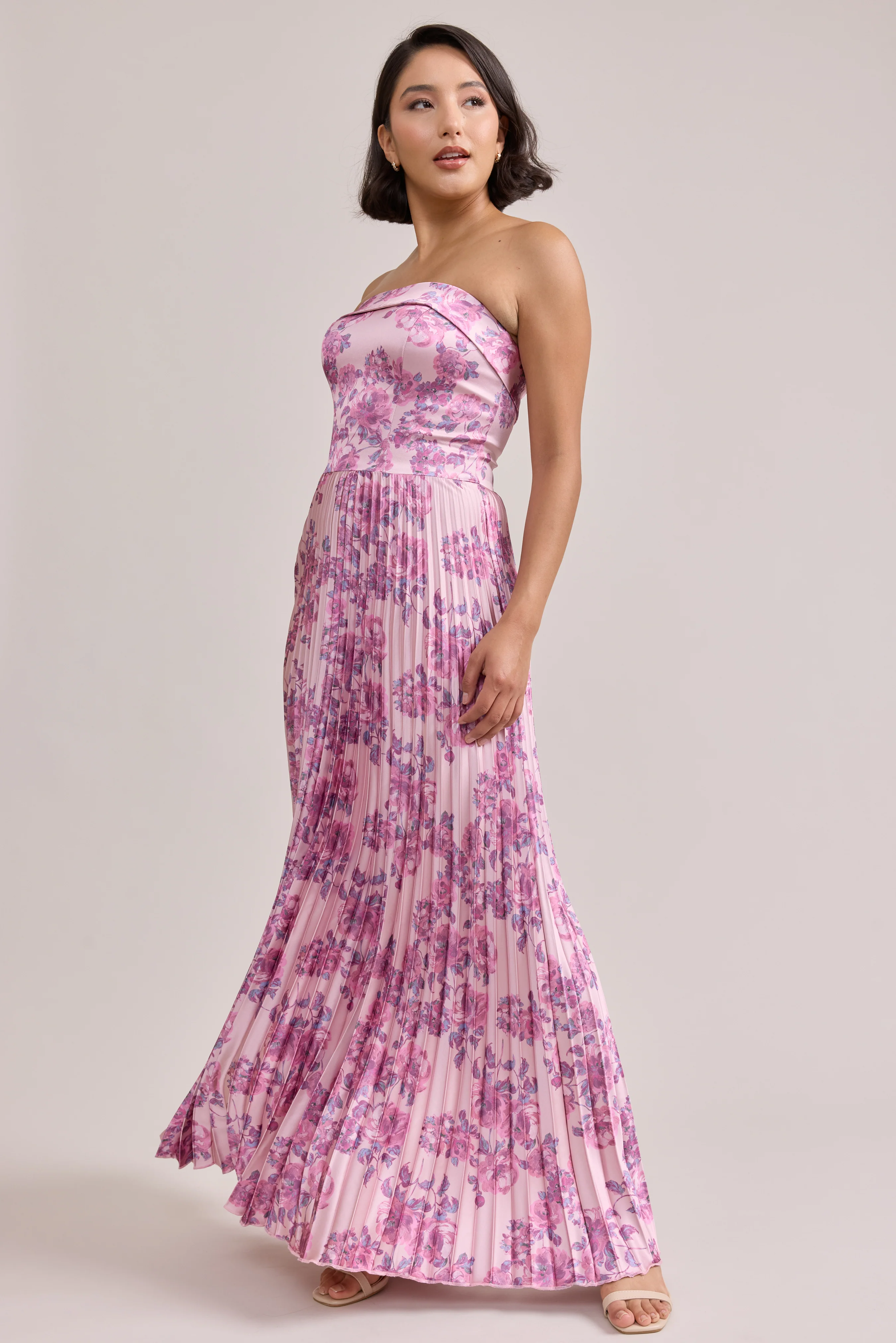 Saylor Satin Pleated Floral Print Dress | Made To Order - Image 76