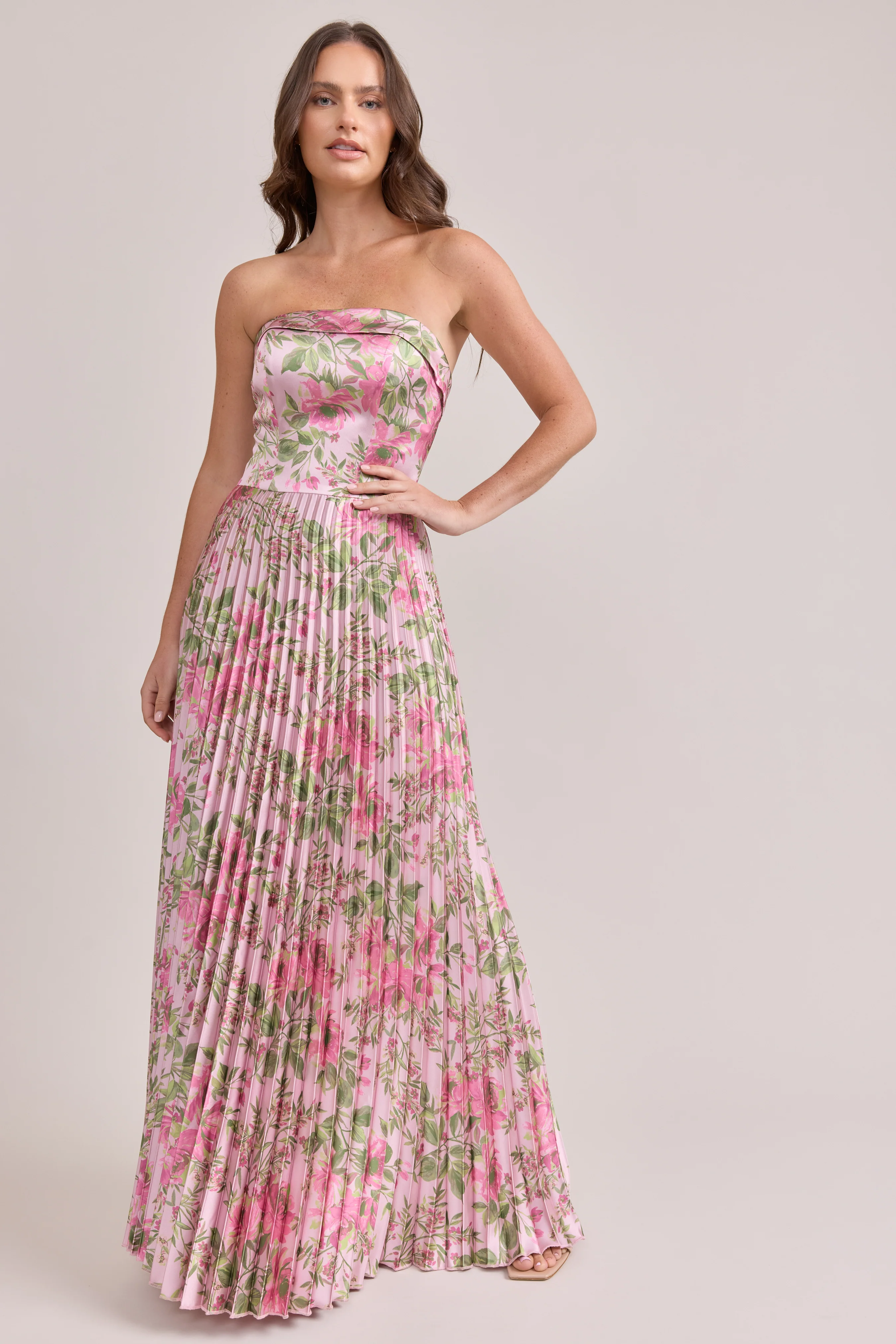 Saylor Satin Pleated Floral Print Dress | Made To Order - Image 79