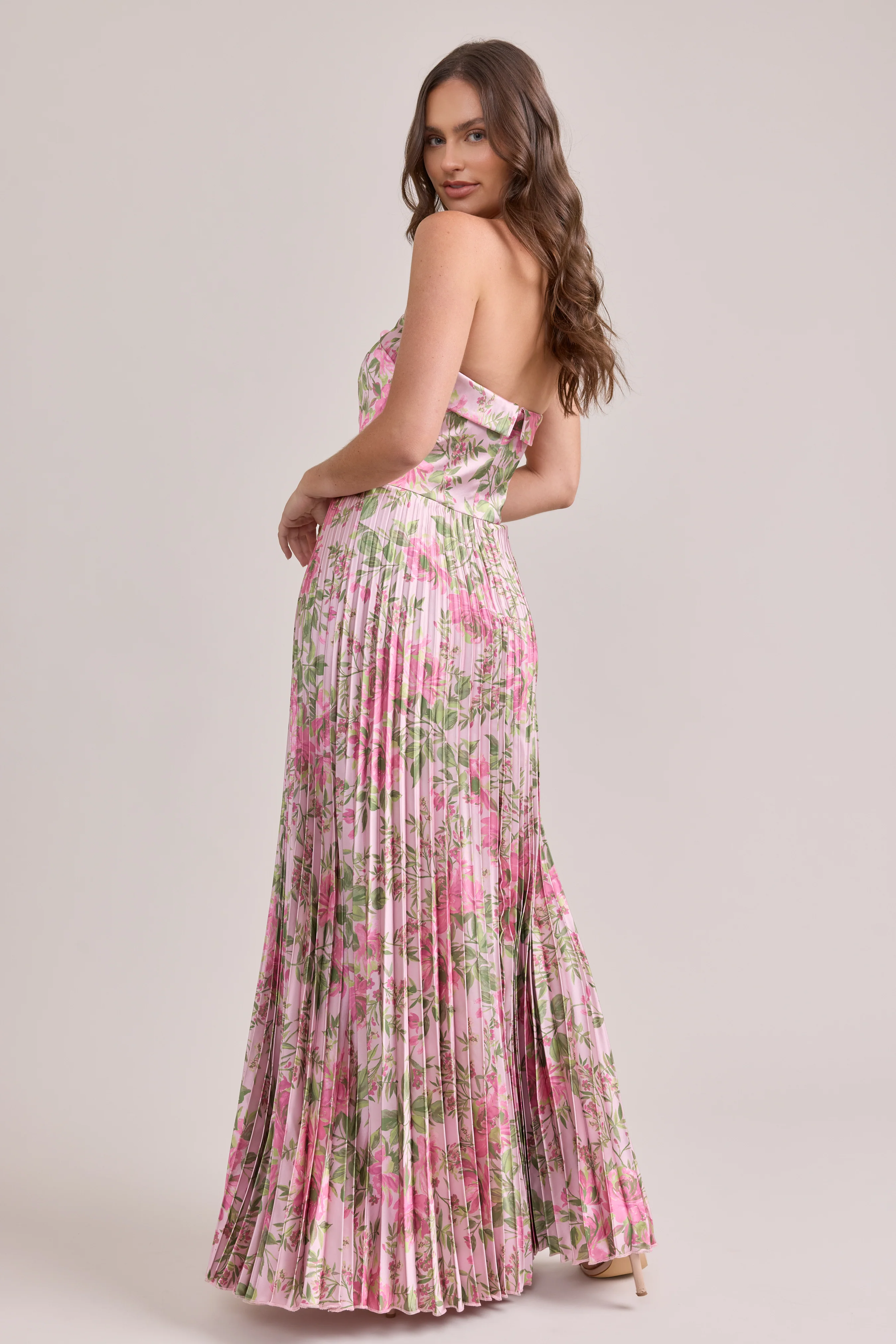 Saylor Satin Pleated Floral Print Dress | Made To Order - Image 80
