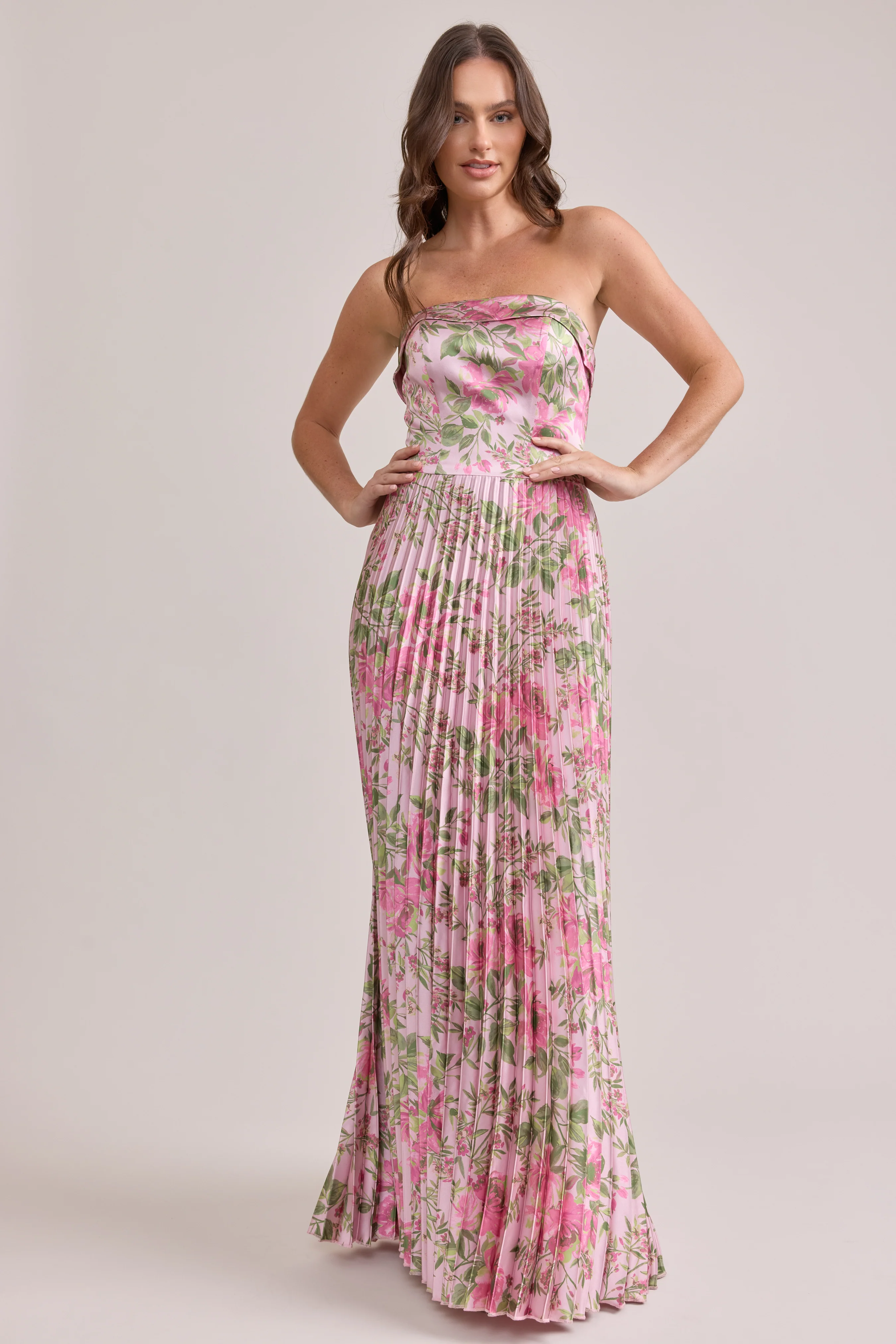 Saylor Satin Pleated Floral Print Dress | Made To Order - Image 81