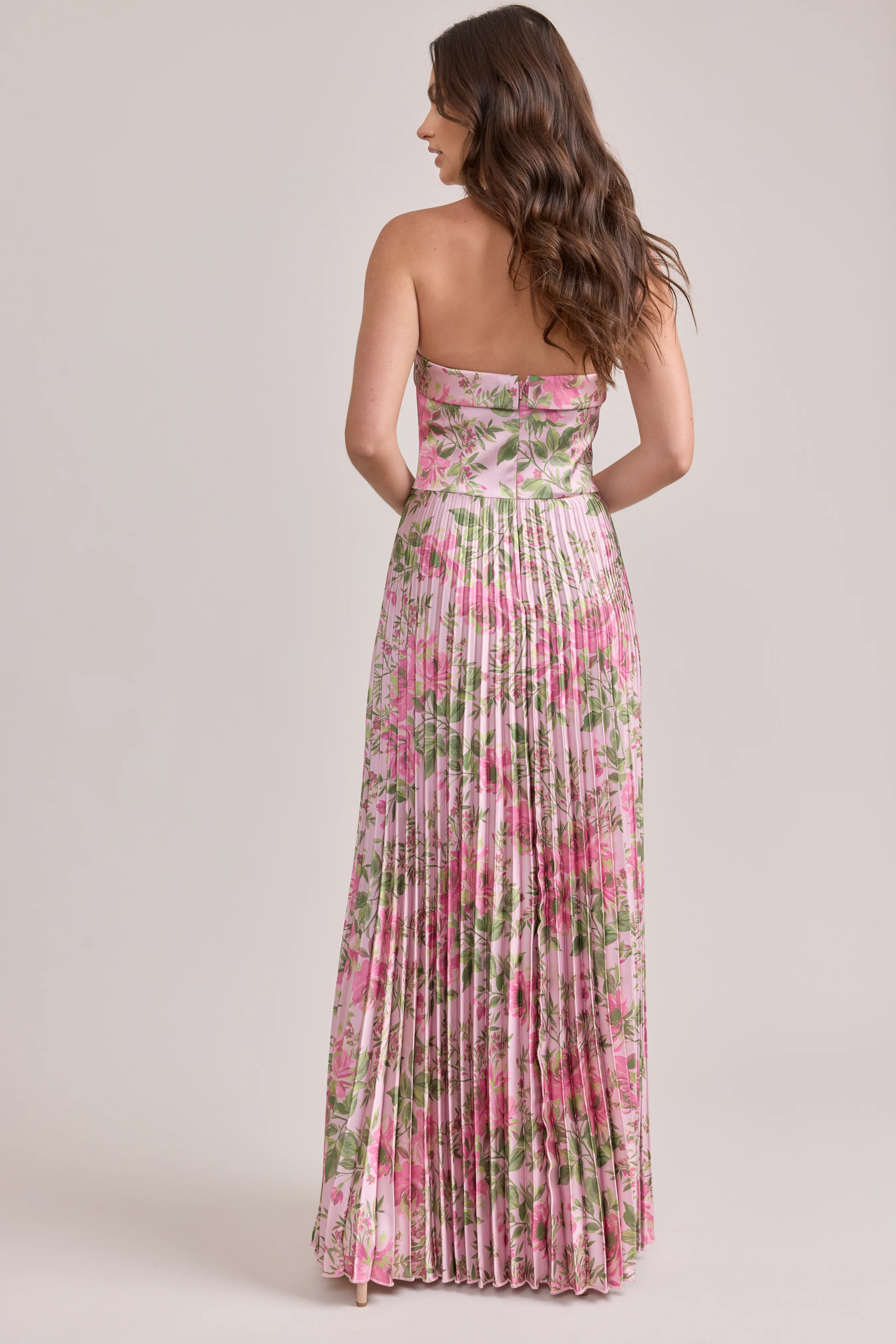 Saylor Satin Pleated Floral Print Dress | Made To Order - Image 82