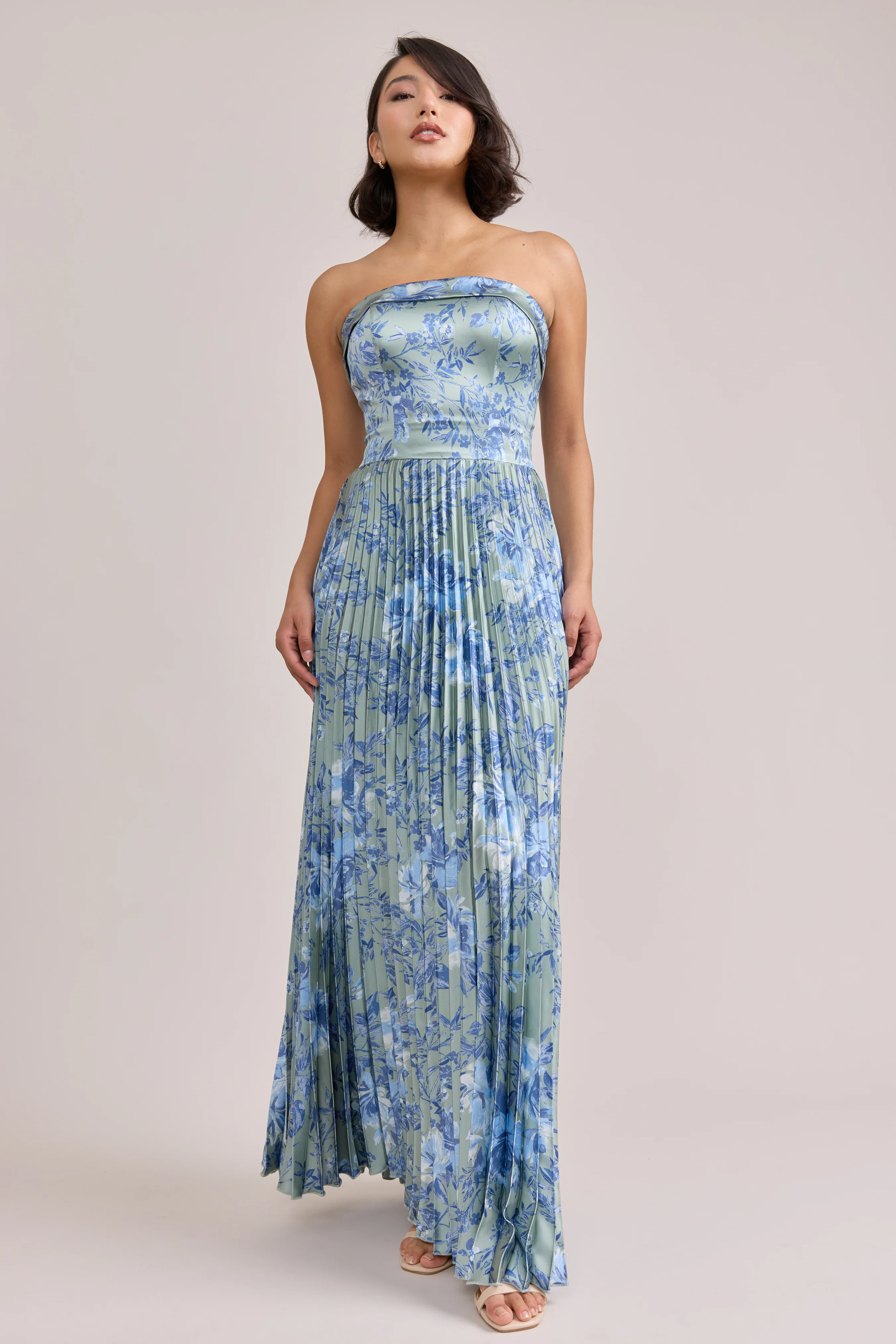 Saylor Satin Pleated Floral Print Dress | Made To Order - Image 84