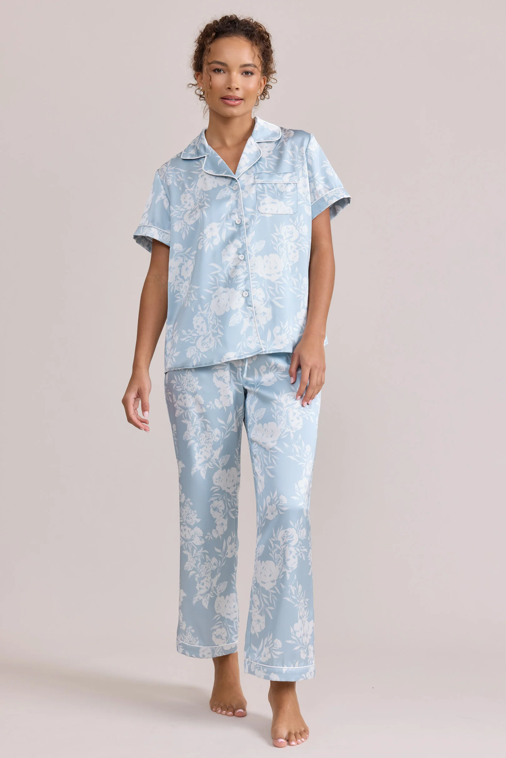 Sleepover Short Sleeve Satin Floral Print Top | Made To Order - Image 5