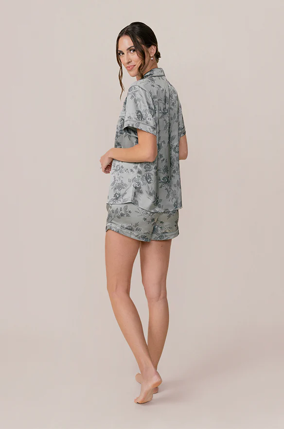 Sleepover Short Sleeve Satin Floral Print Top | Made To Order - Image 7