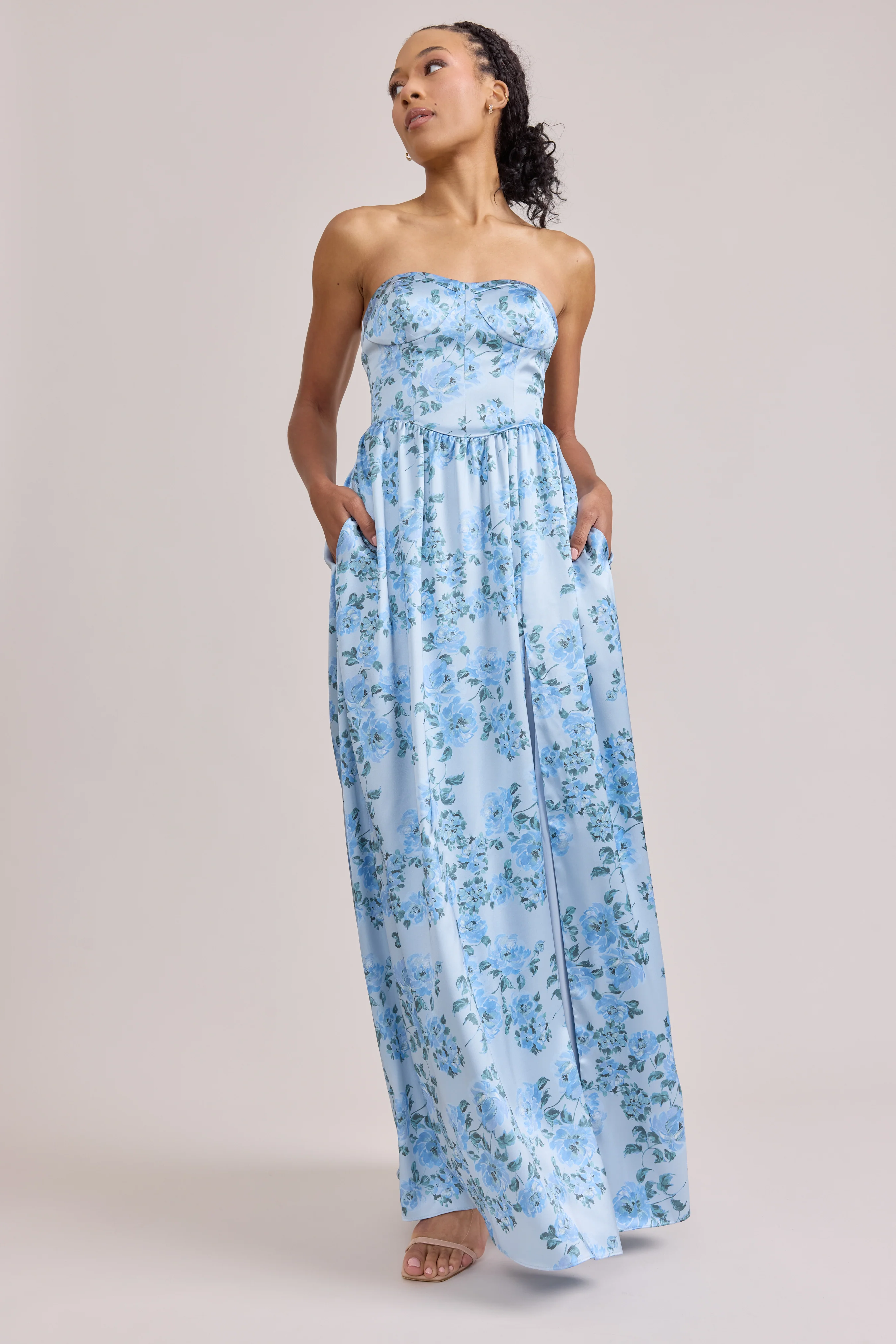Sydney Satin Floral Print Dress | Made To Order - Image 25