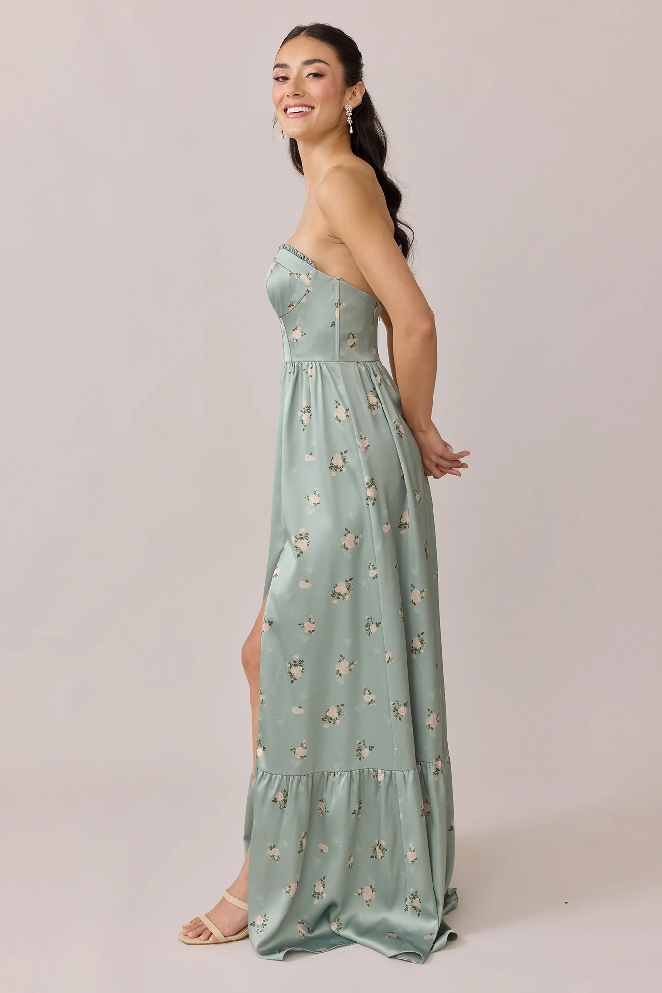 Valentina Satin Floral Print Dress | Made To Order - Image 47