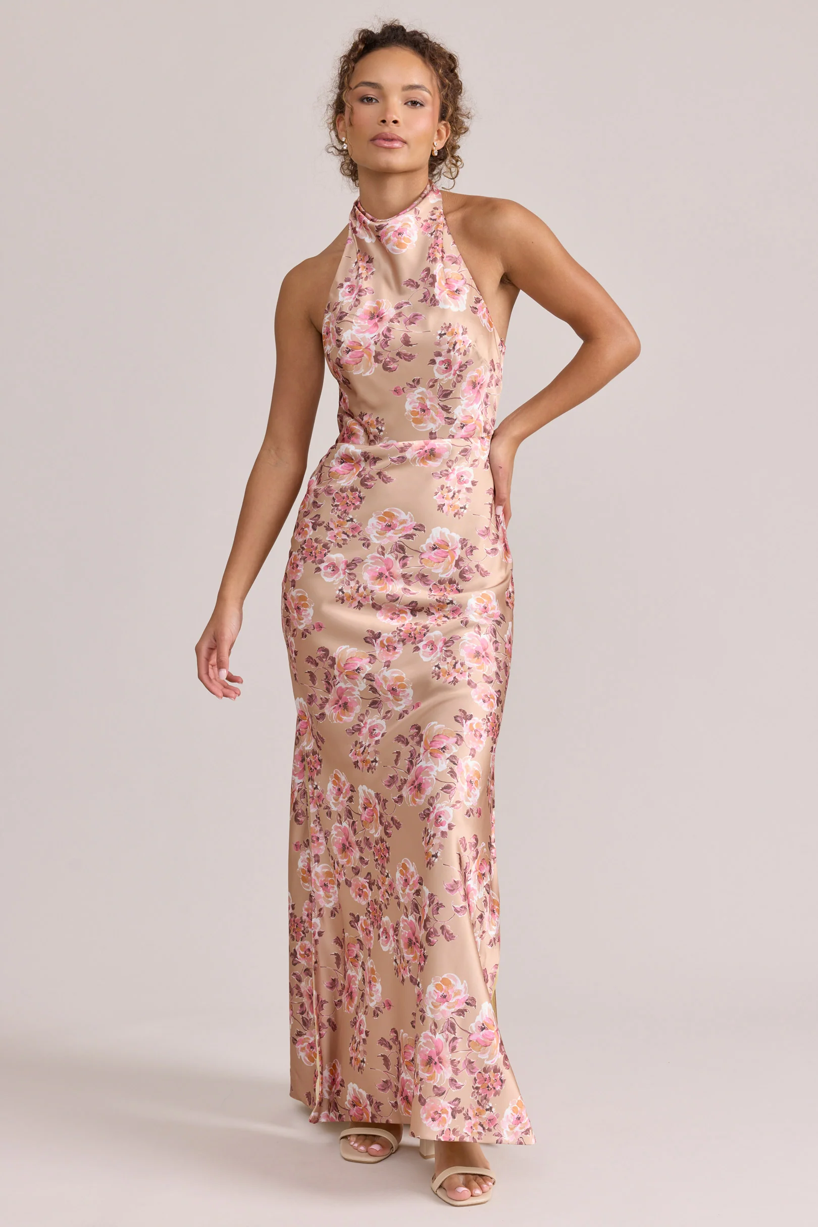 Veronica Satin Floral Print Dress | Made To Order - Image 86
