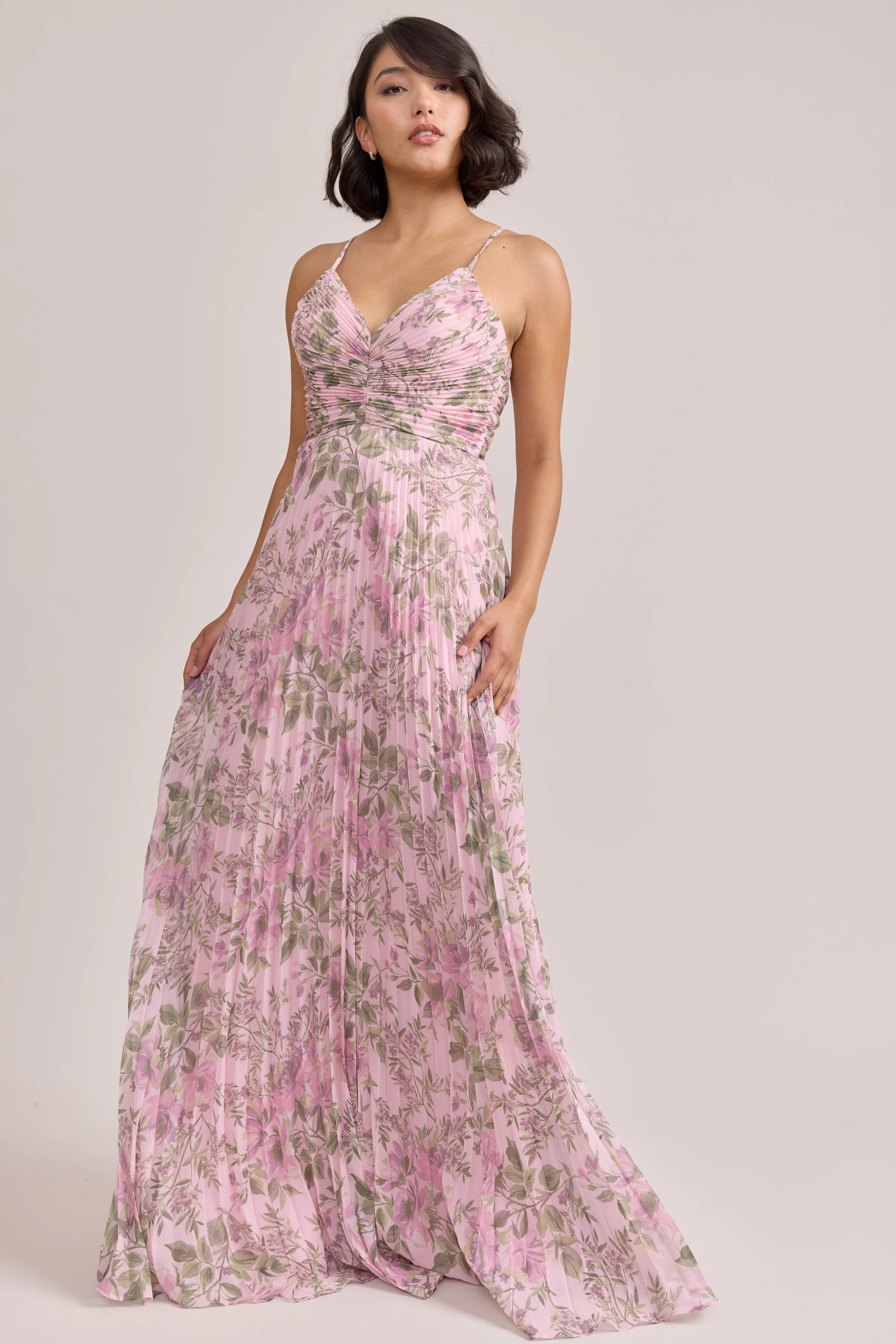 Vivian Chiffon Pleated Floral Print Dress | Made To Order - Image 12