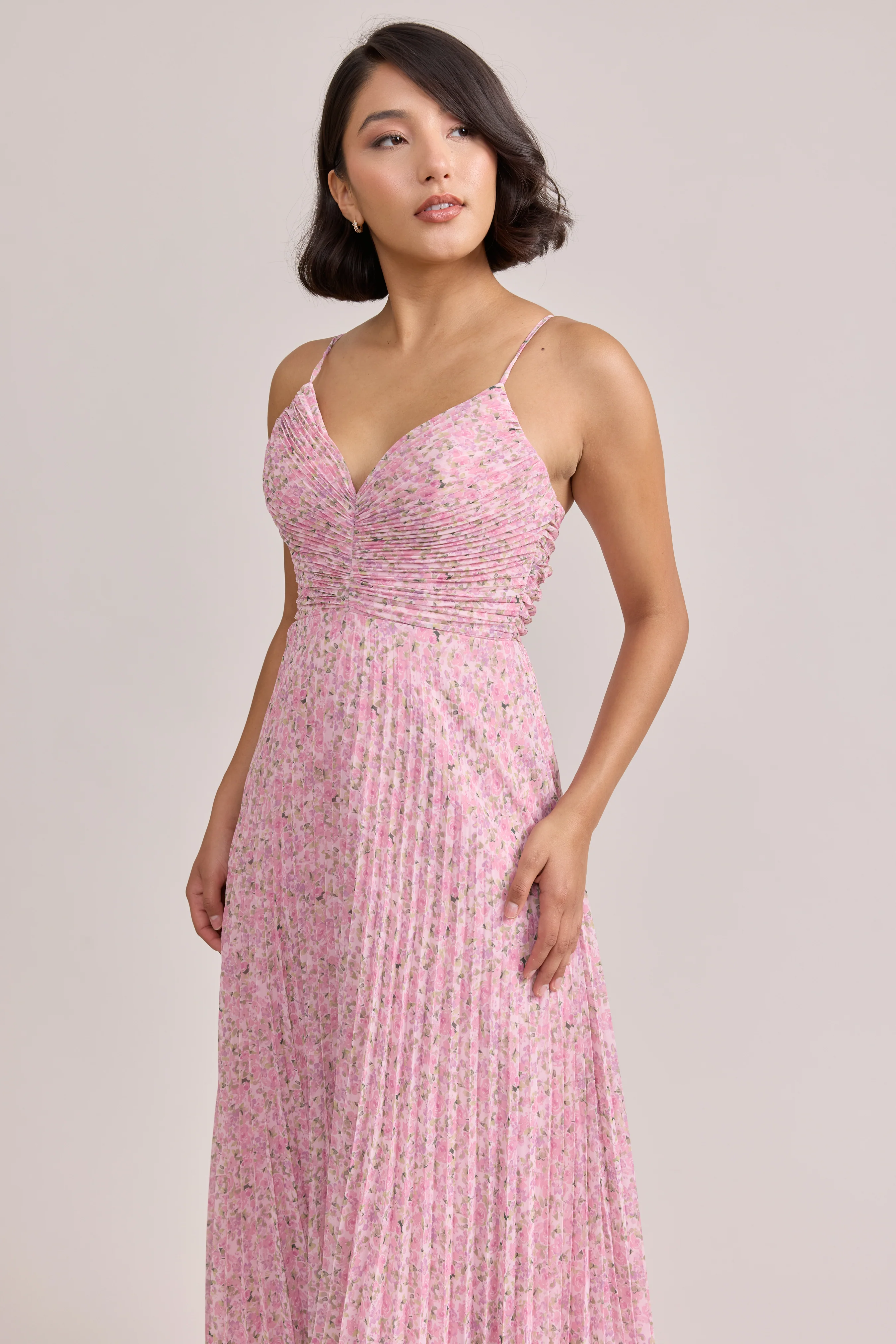Vivian Chiffon Pleated Floral Print Dress | Made To Order - Image 16