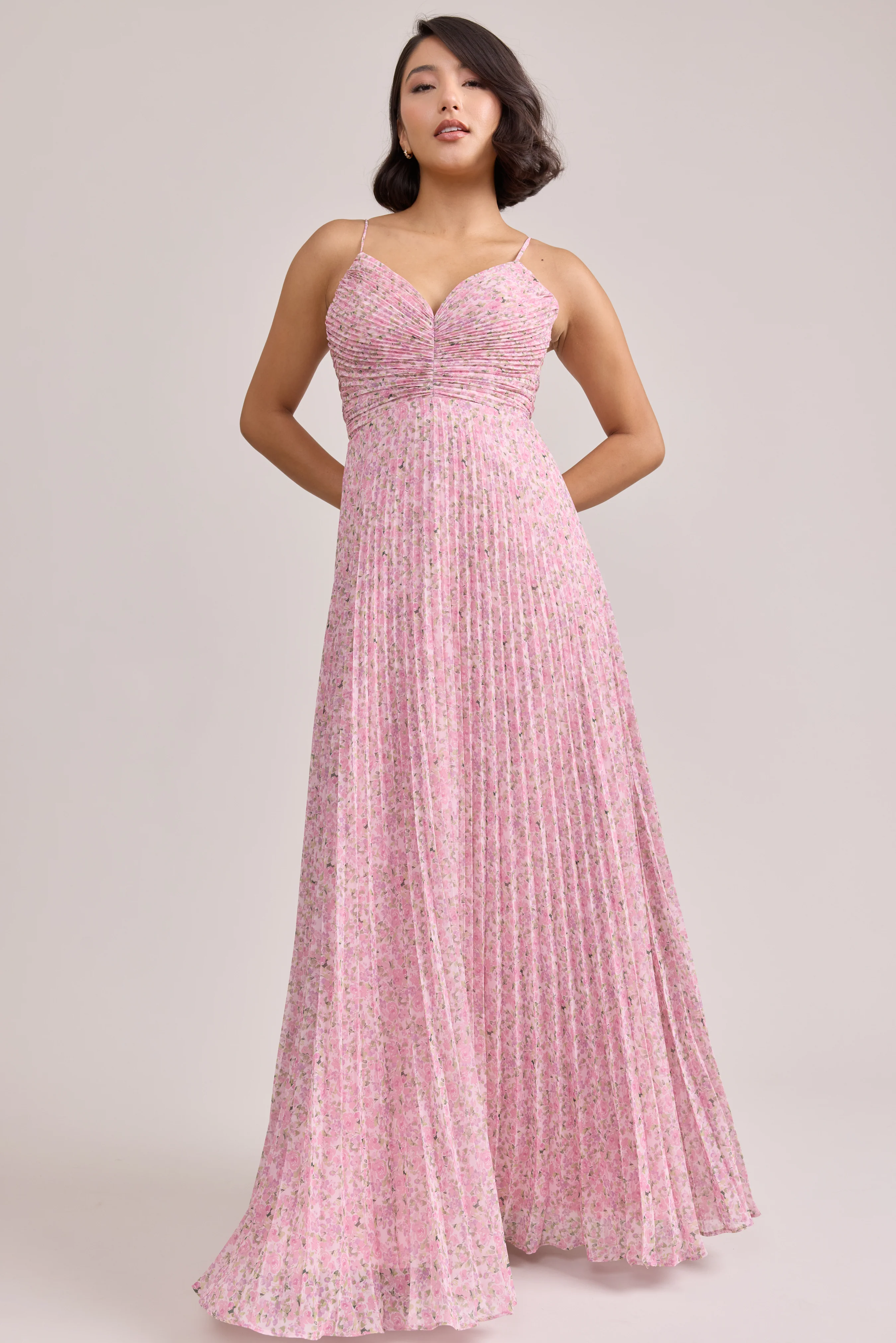 Vivian Chiffon Pleated Floral Print Dress | Made To Order - Image 17