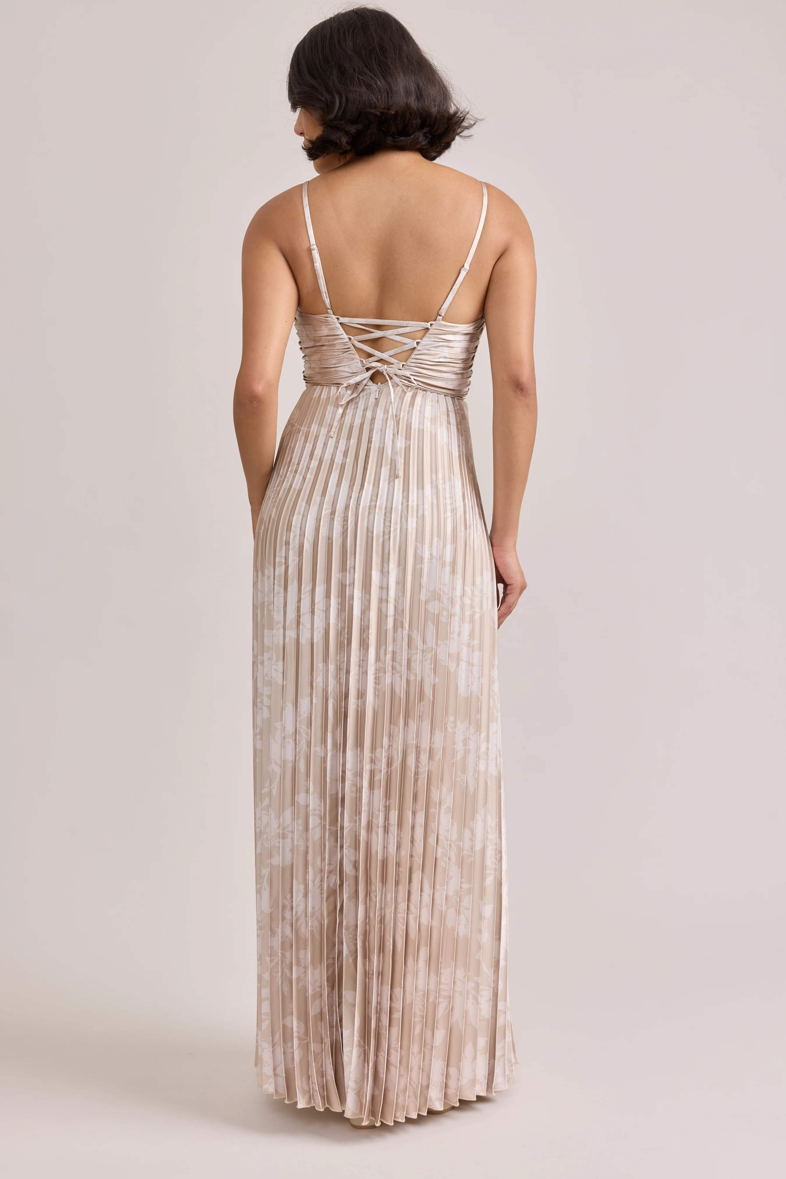 Vivian Satin Pleated Floral Print Dress | Made To Order - Image 10