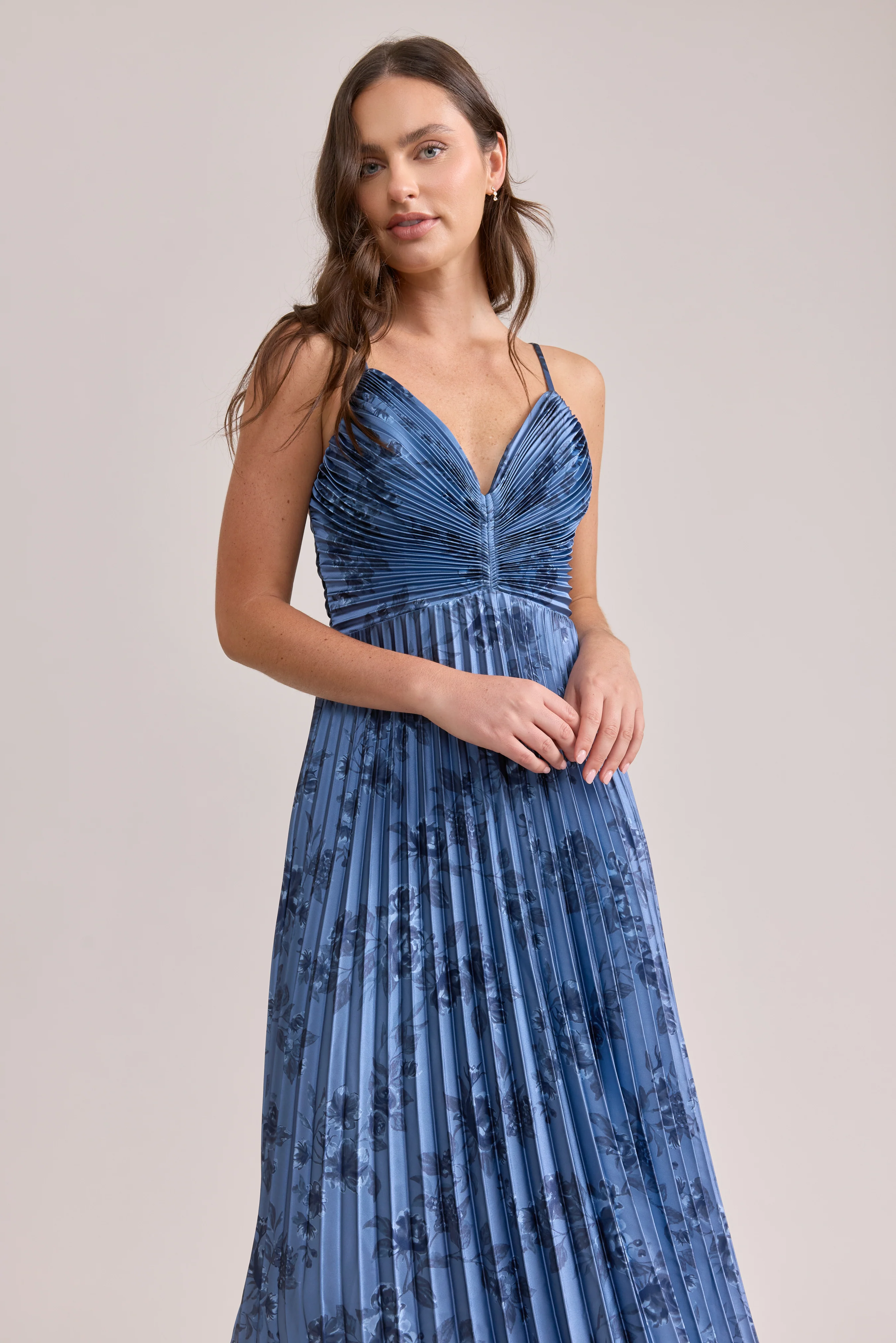 Vivian Satin Pleated Floral Print Dress | Made To Order - Image 13