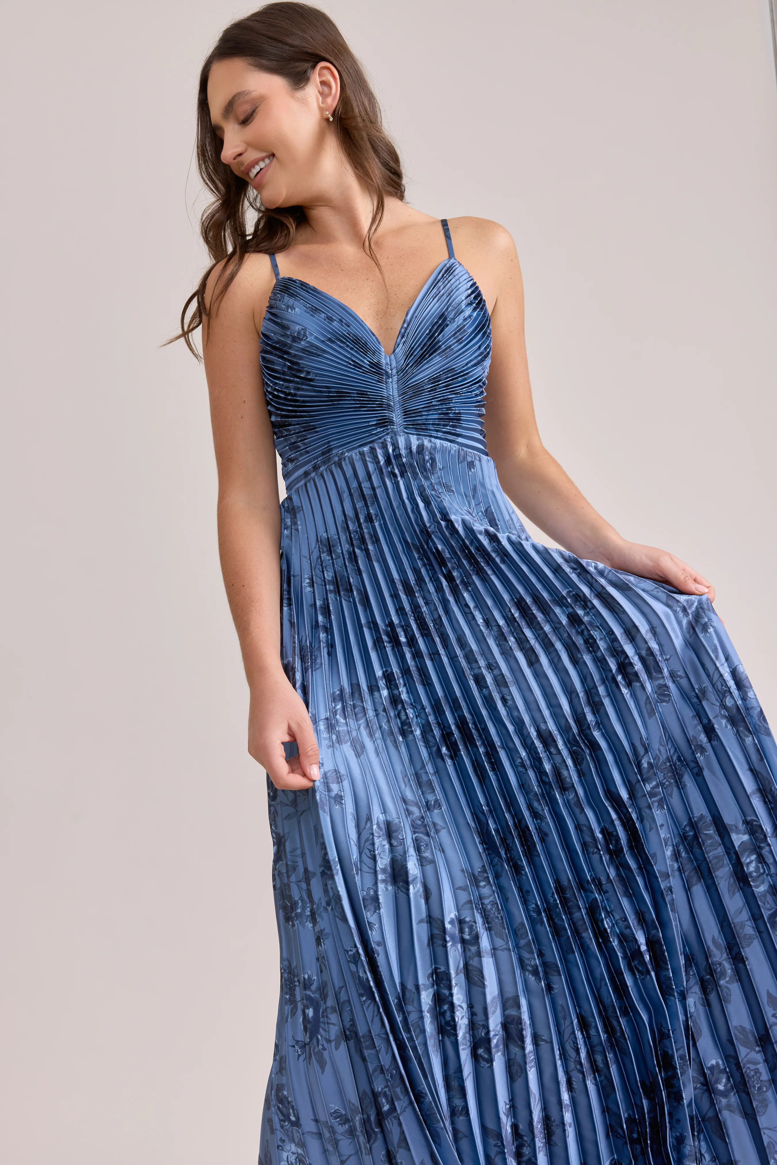 Vivian Satin Pleated Floral Print Dress | Made To Order - Image 16