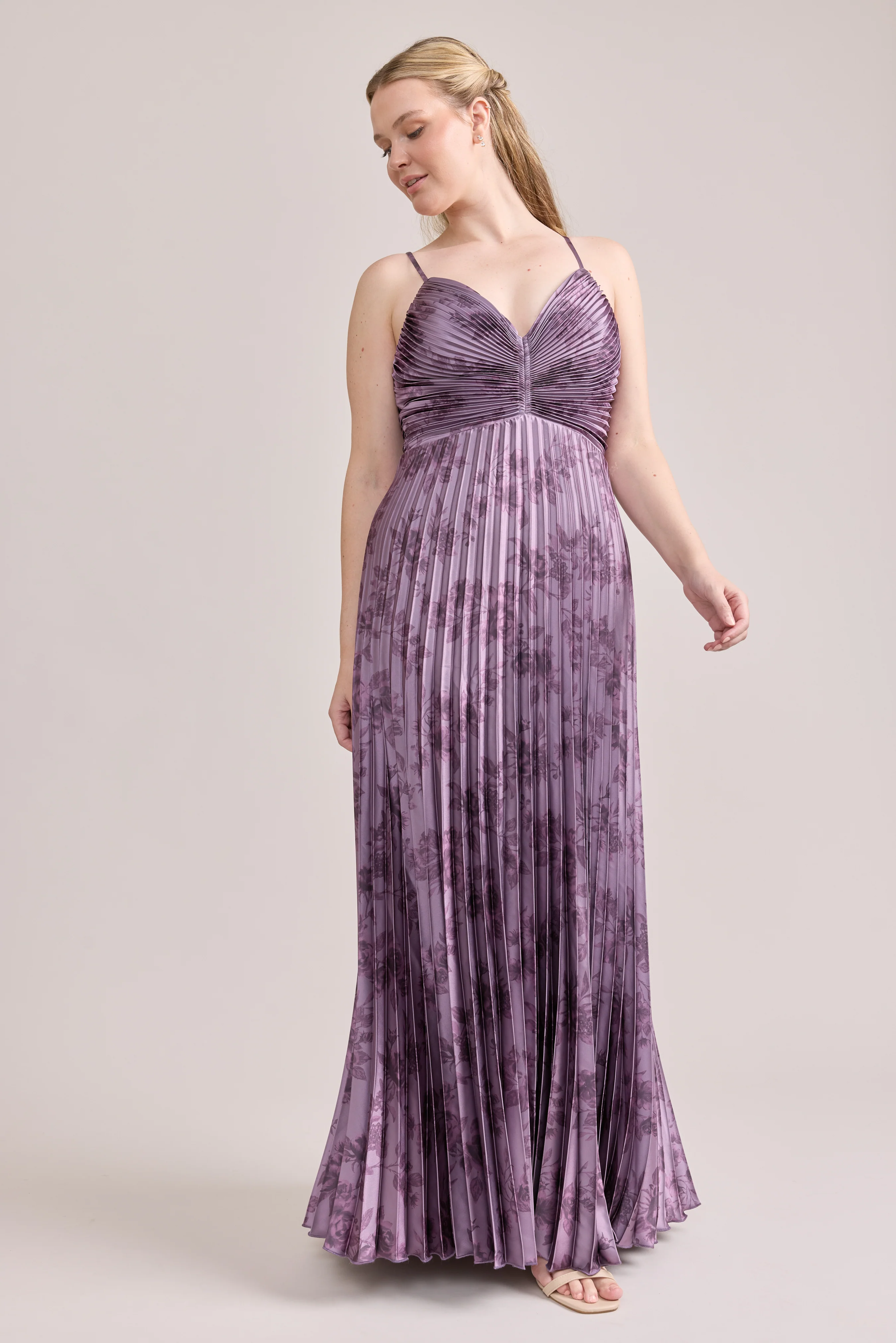 Vivian Satin Pleated Floral Print Dress | Made To Order - Image 17