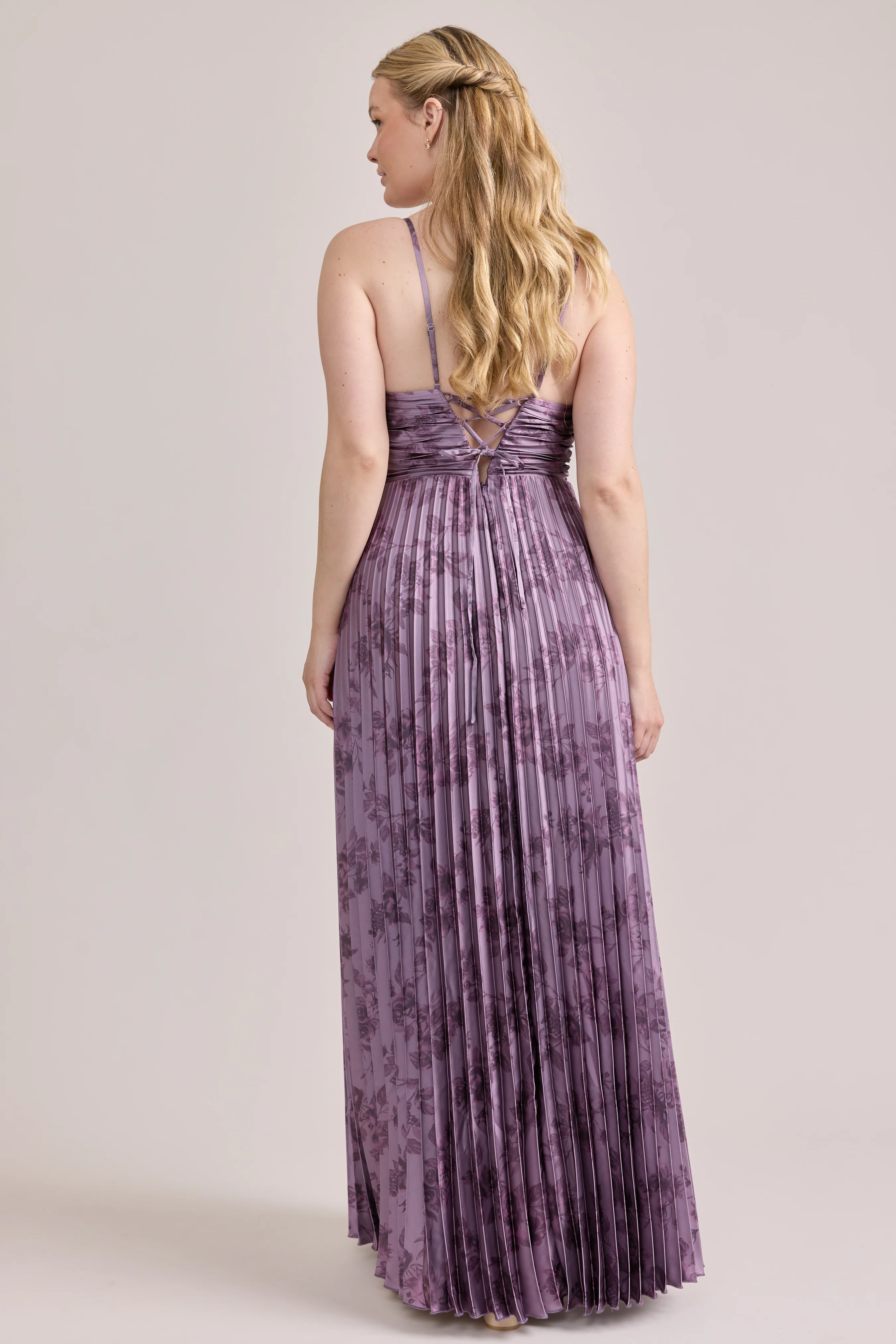 Vivian Satin Pleated Floral Print Dress | Made To Order - Image 18