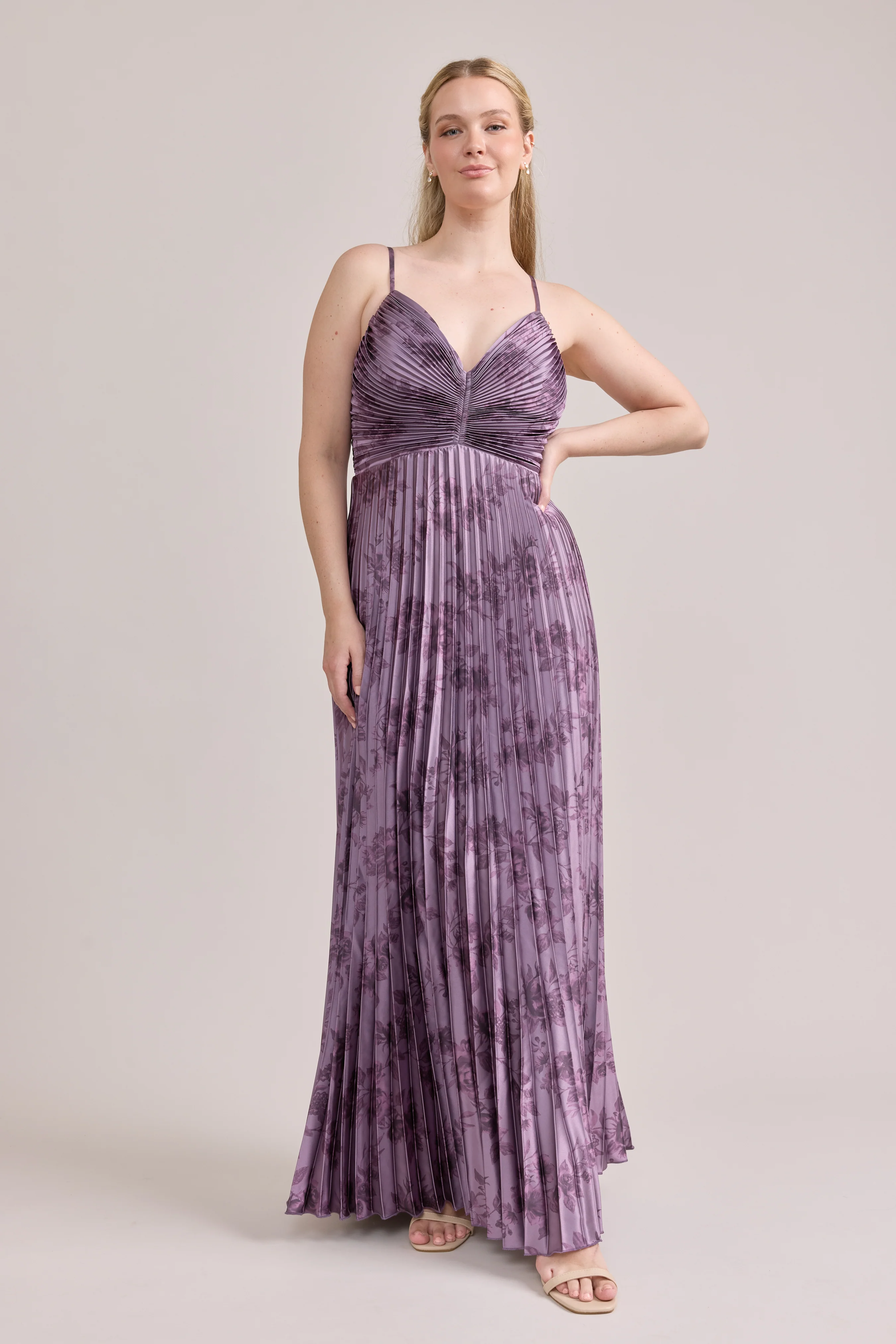 Vivian Satin Pleated Floral Print Dress | Made To Order - Image 19