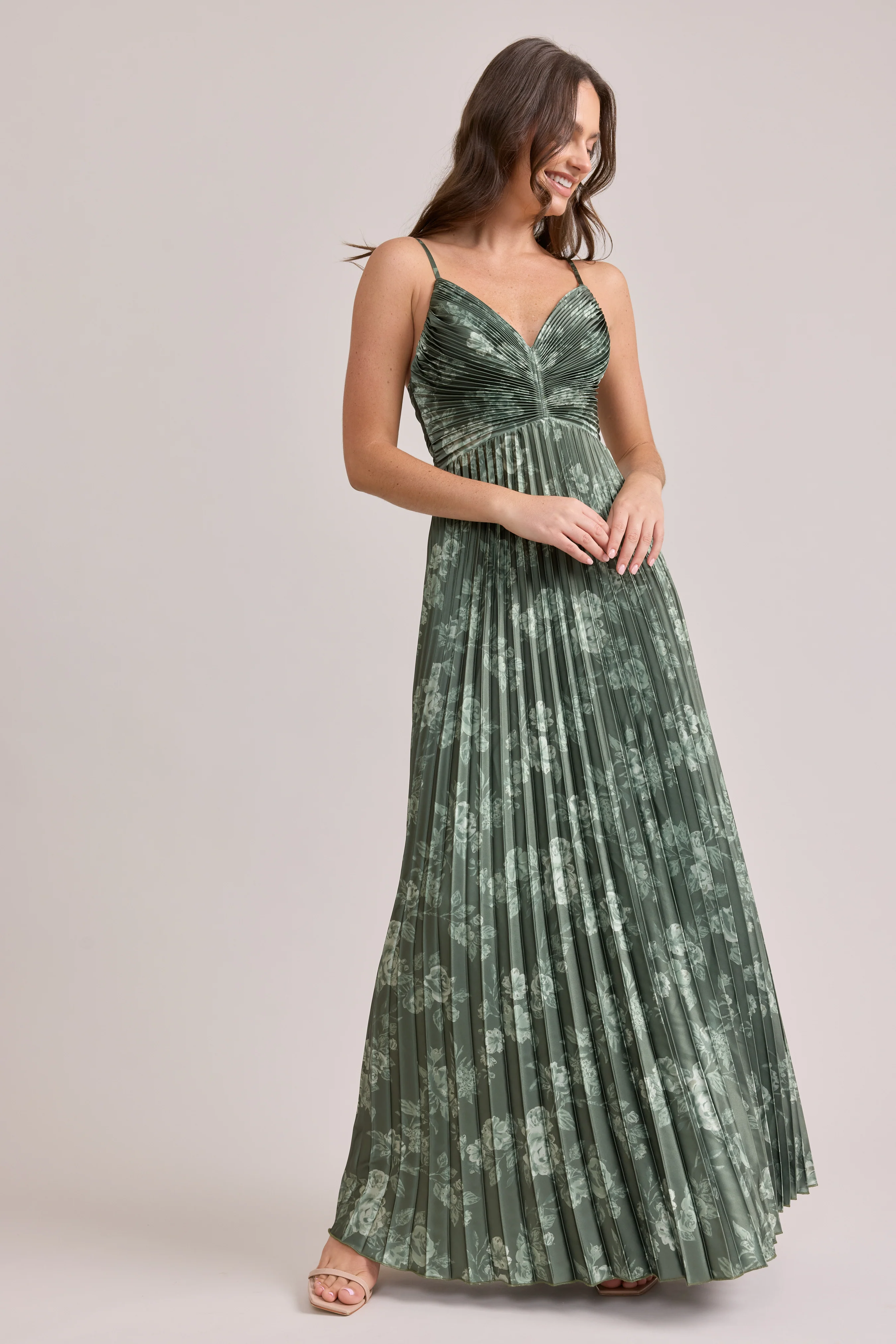 Vivian Satin Pleated Floral Print Dress | Made To Order - Image 20