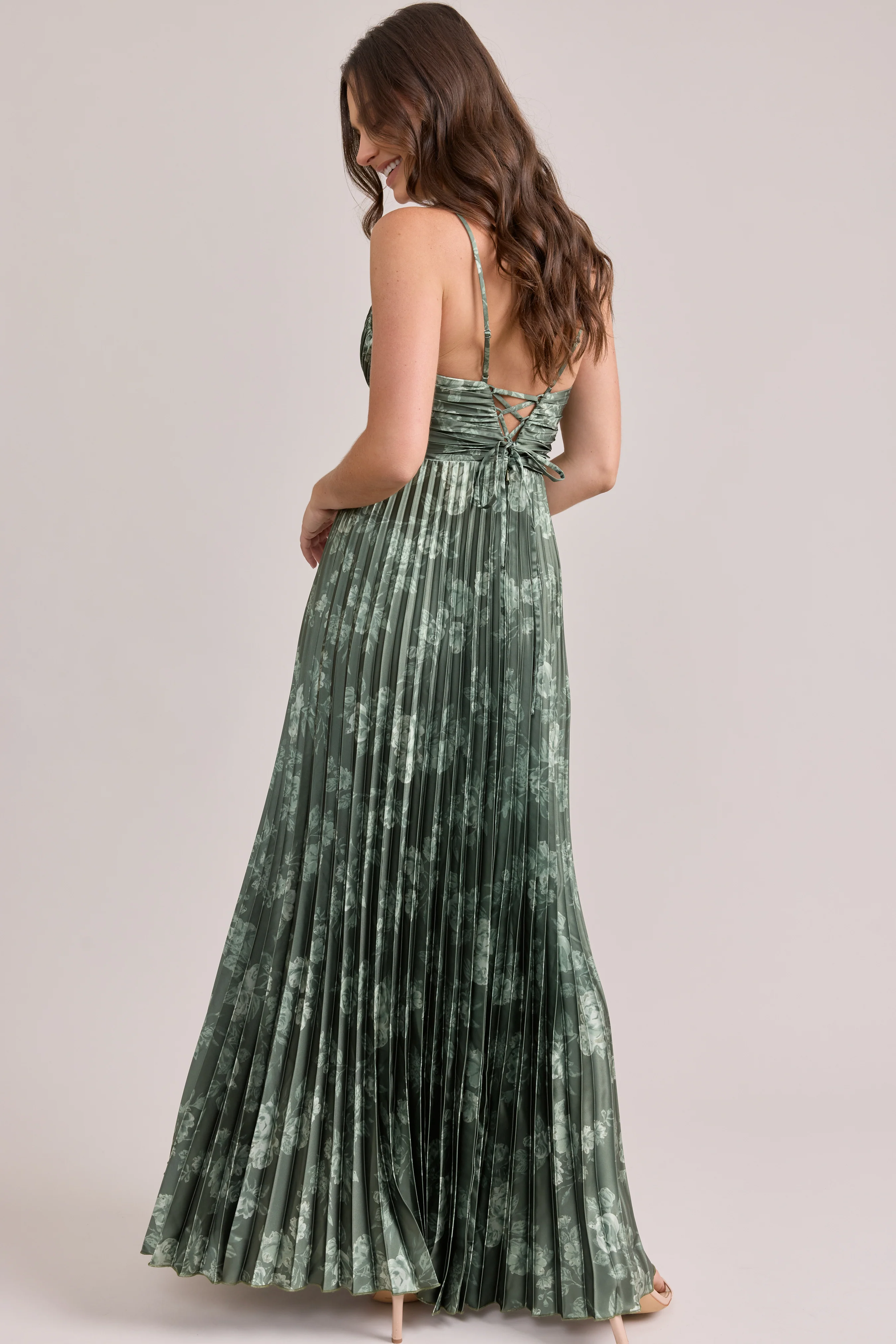 Vivian Satin Pleated Floral Print Dress | Made To Order - Image 21