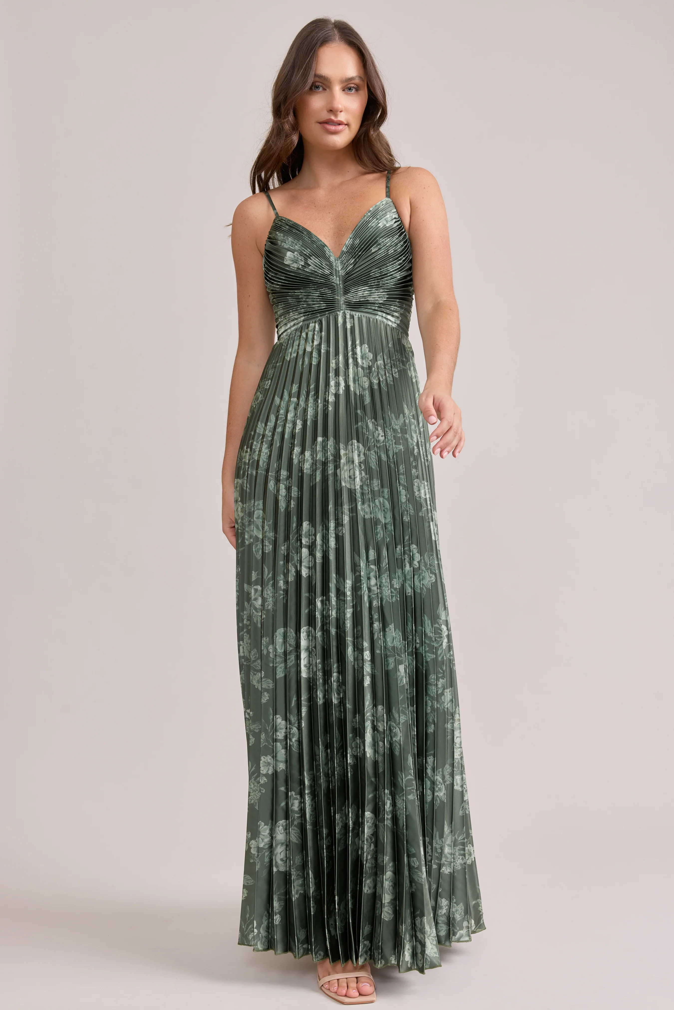 Vivian Satin Pleated Floral Print Dress | Made To Order - Image 22