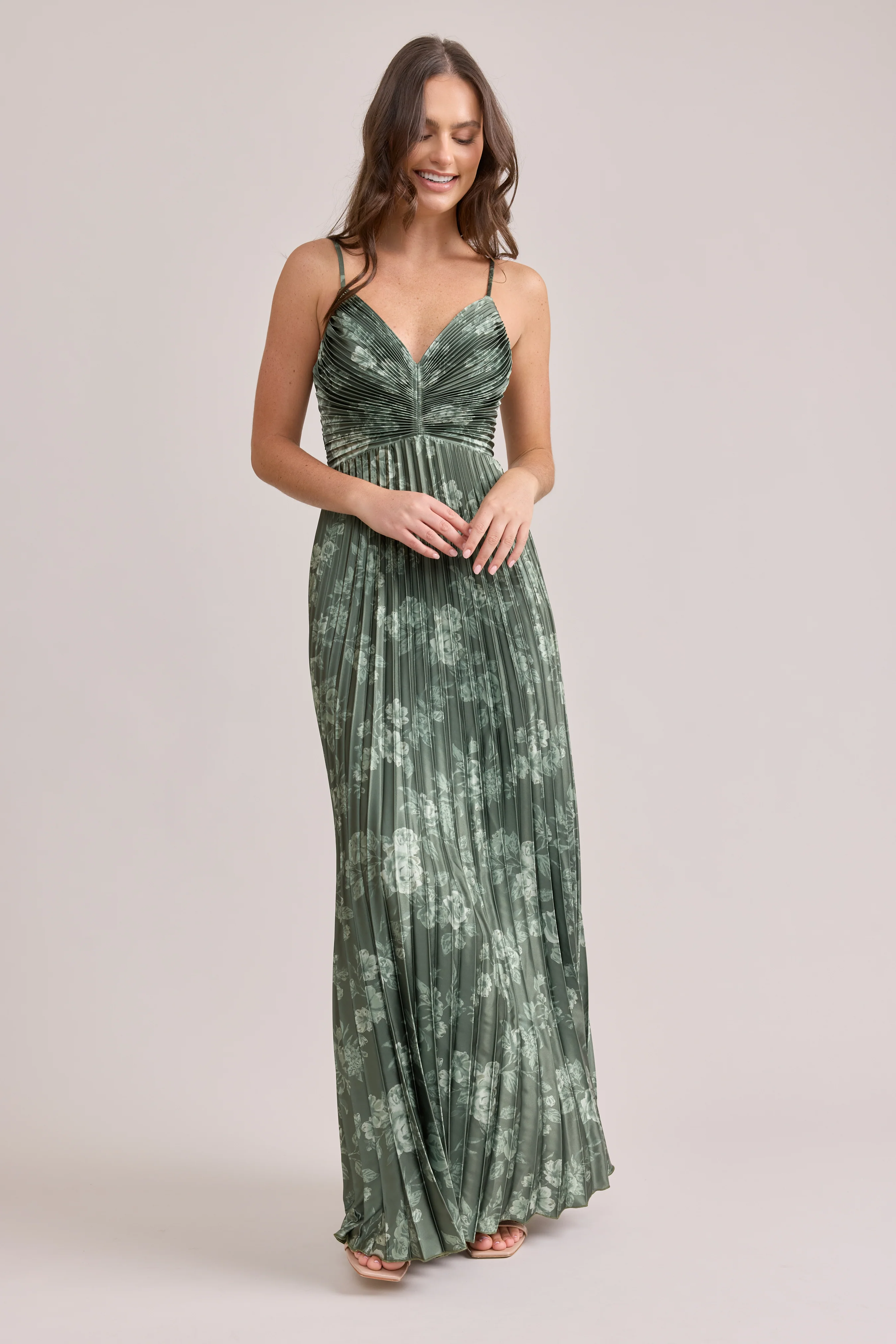 Vivian Satin Pleated Floral Print Dress | Made To Order - Image 24