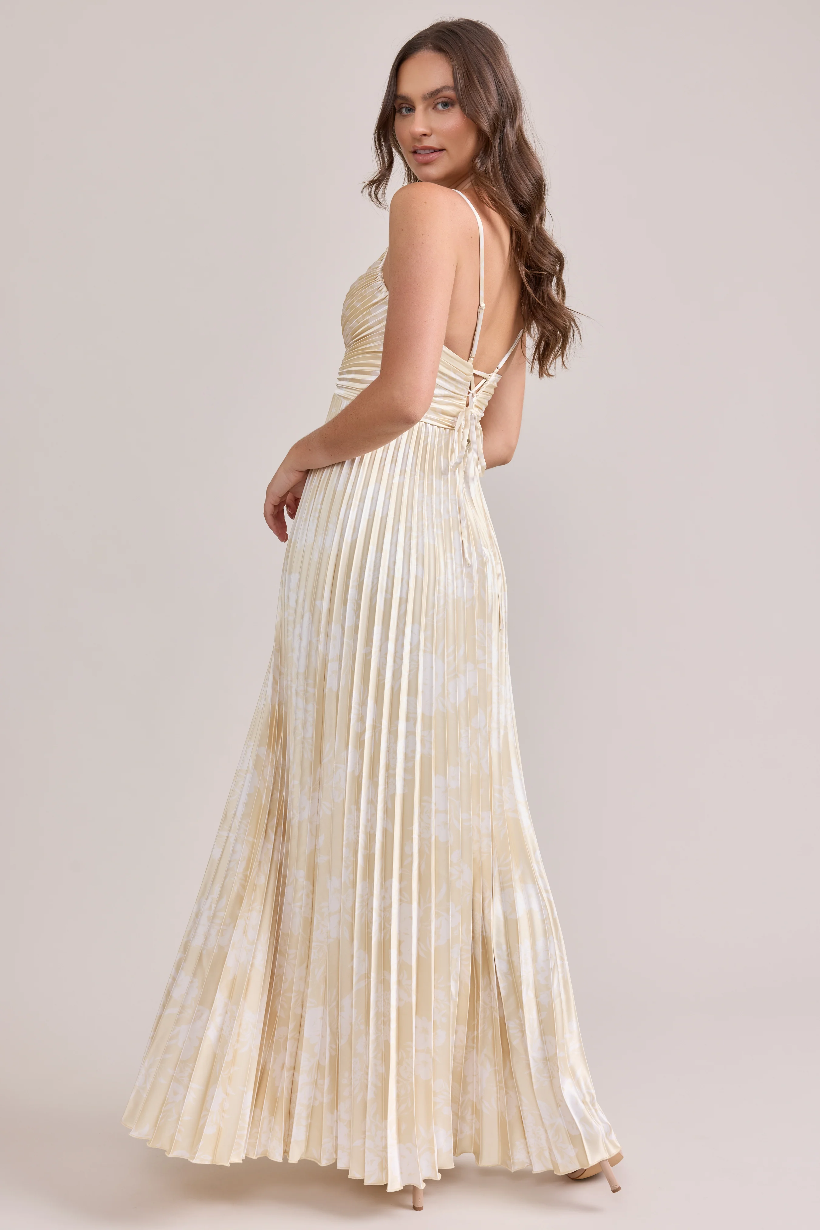 Vivian Satin Pleated Floral Print Dress | Made To Order - Image 26