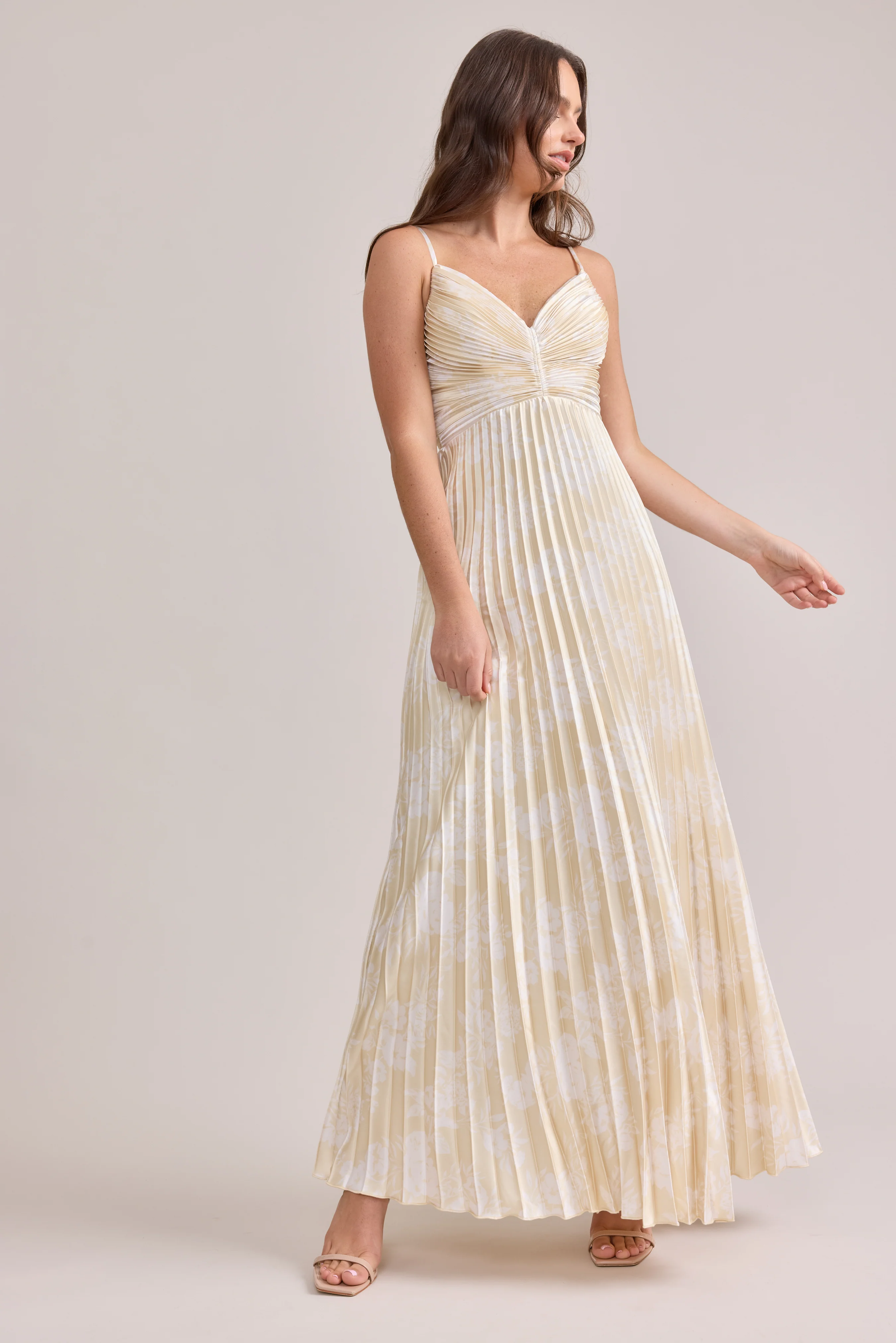 Vivian Satin Pleated Floral Print Dress | Made To Order - Image 27