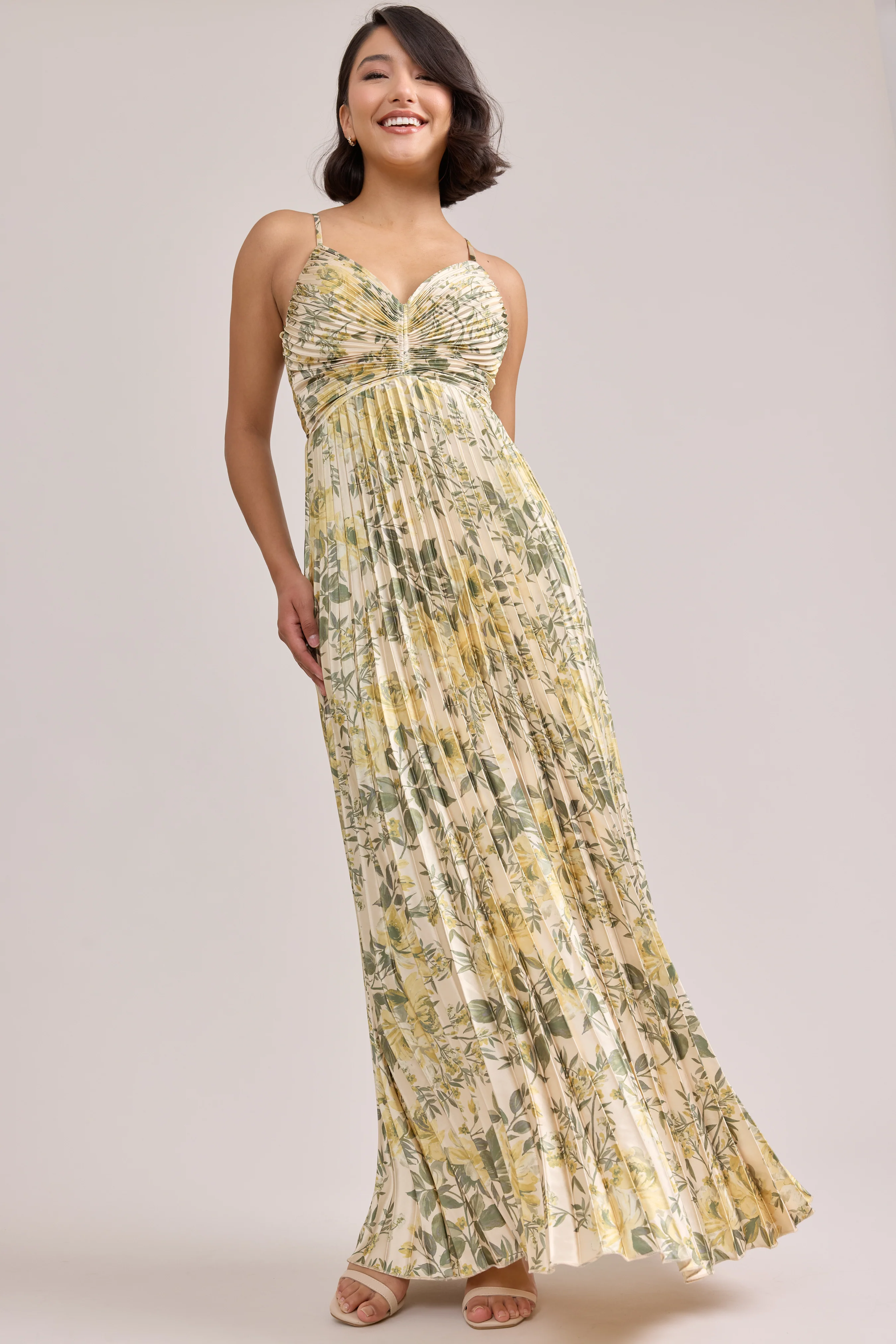 Vivian Satin Pleated Floral Print Dress | Made To Order - Image 28