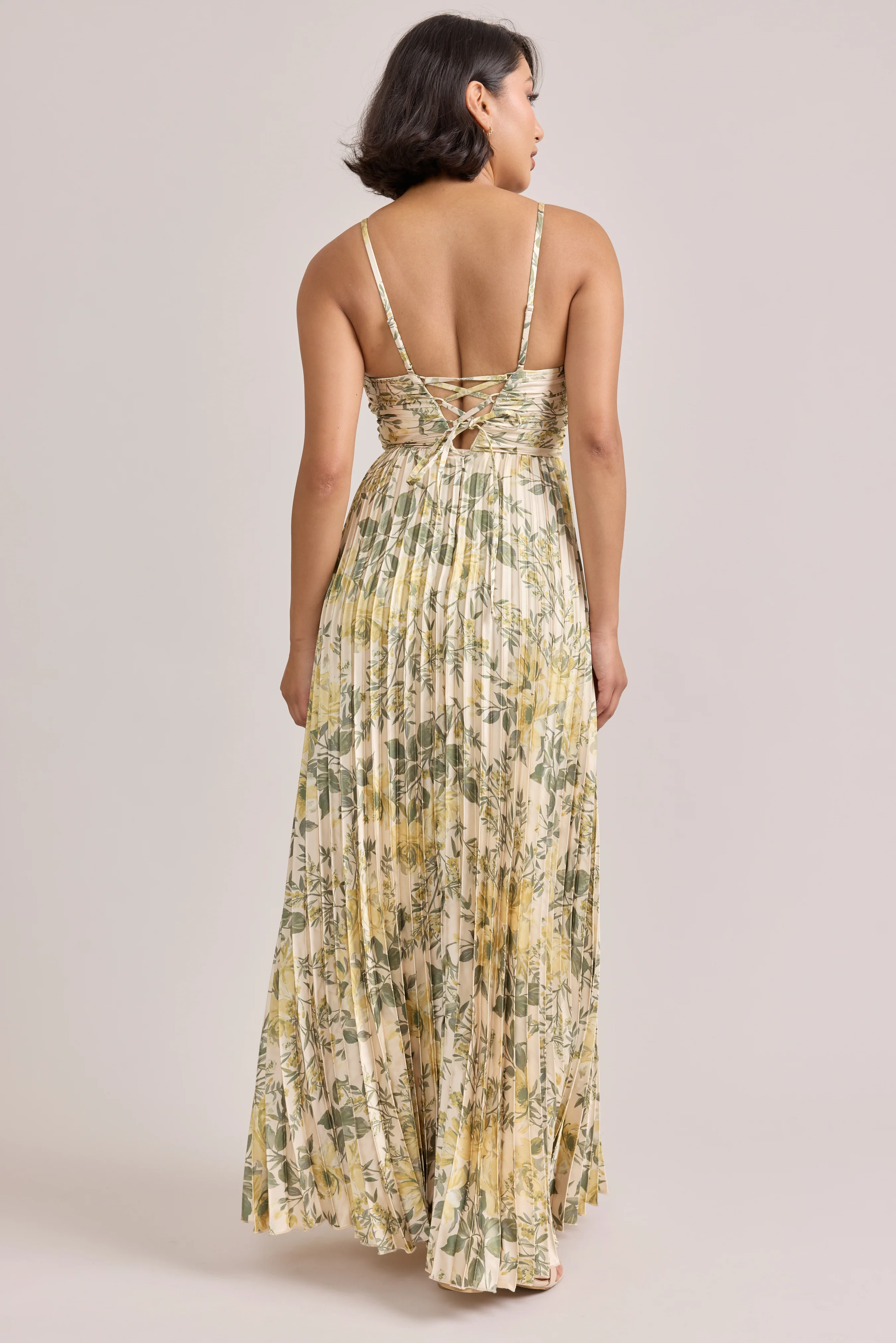 Vivian Satin Pleated Floral Print Dress | Made To Order - Image 30