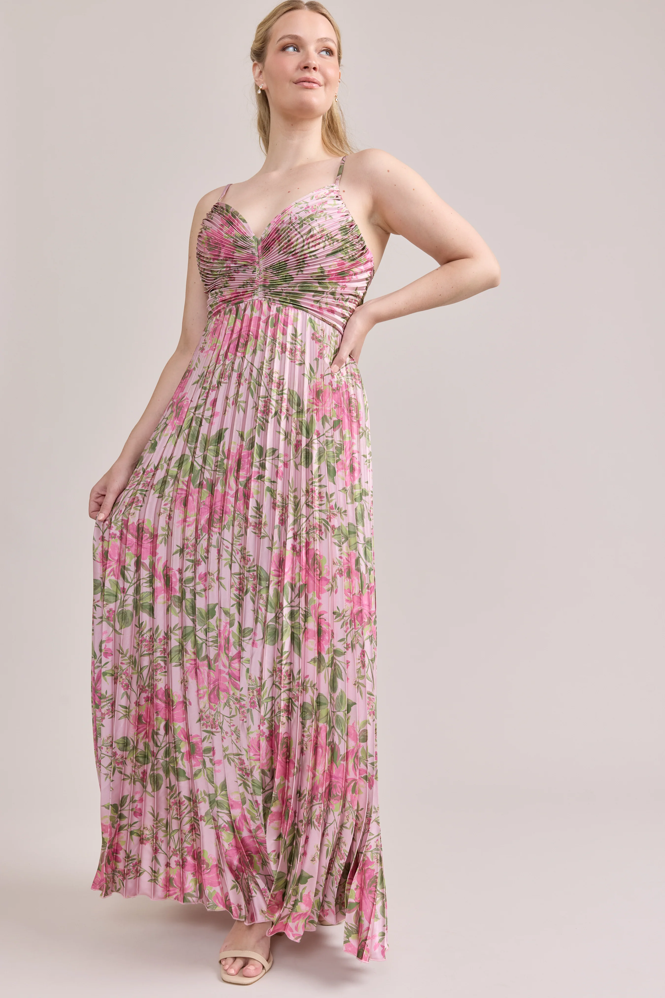 Vivian Satin Pleated Floral Print Dress | Made To Order - Image 33
