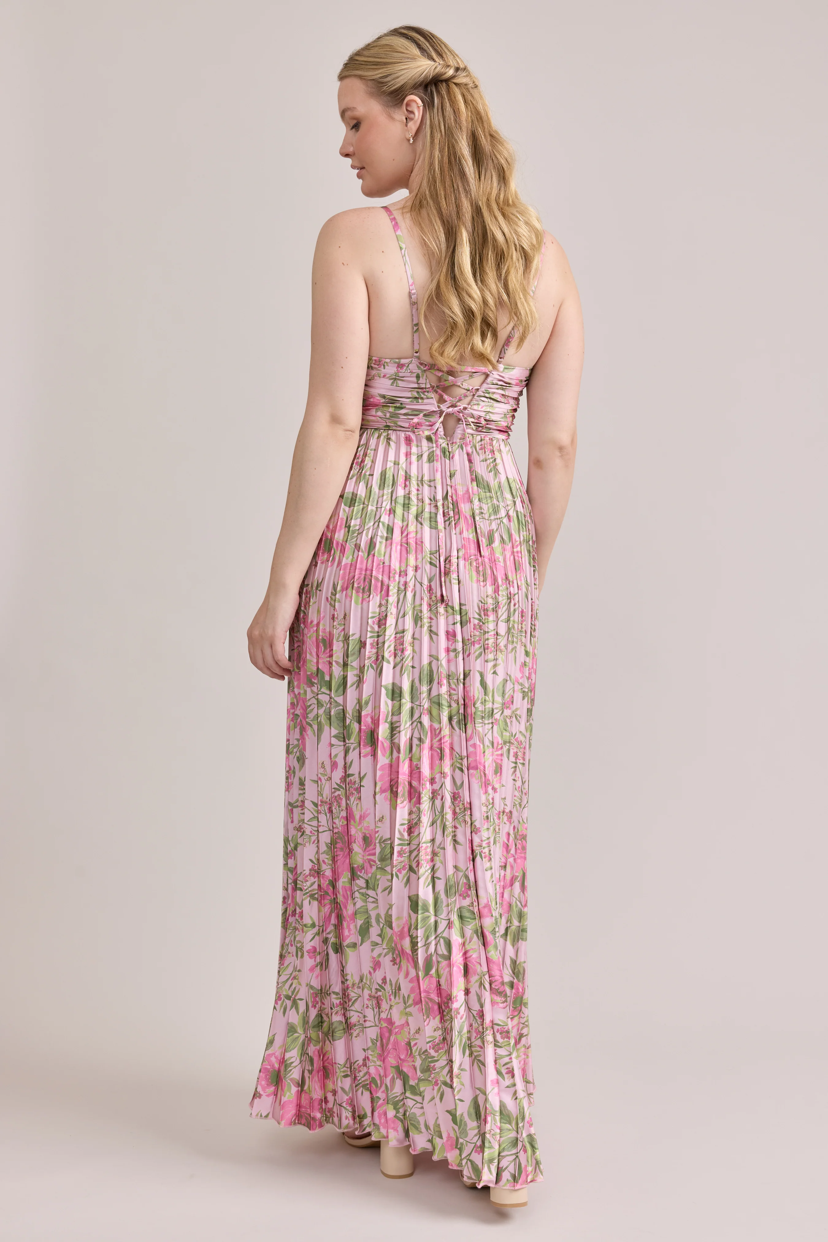 Vivian Satin Pleated Floral Print Dress | Made To Order - Image 34