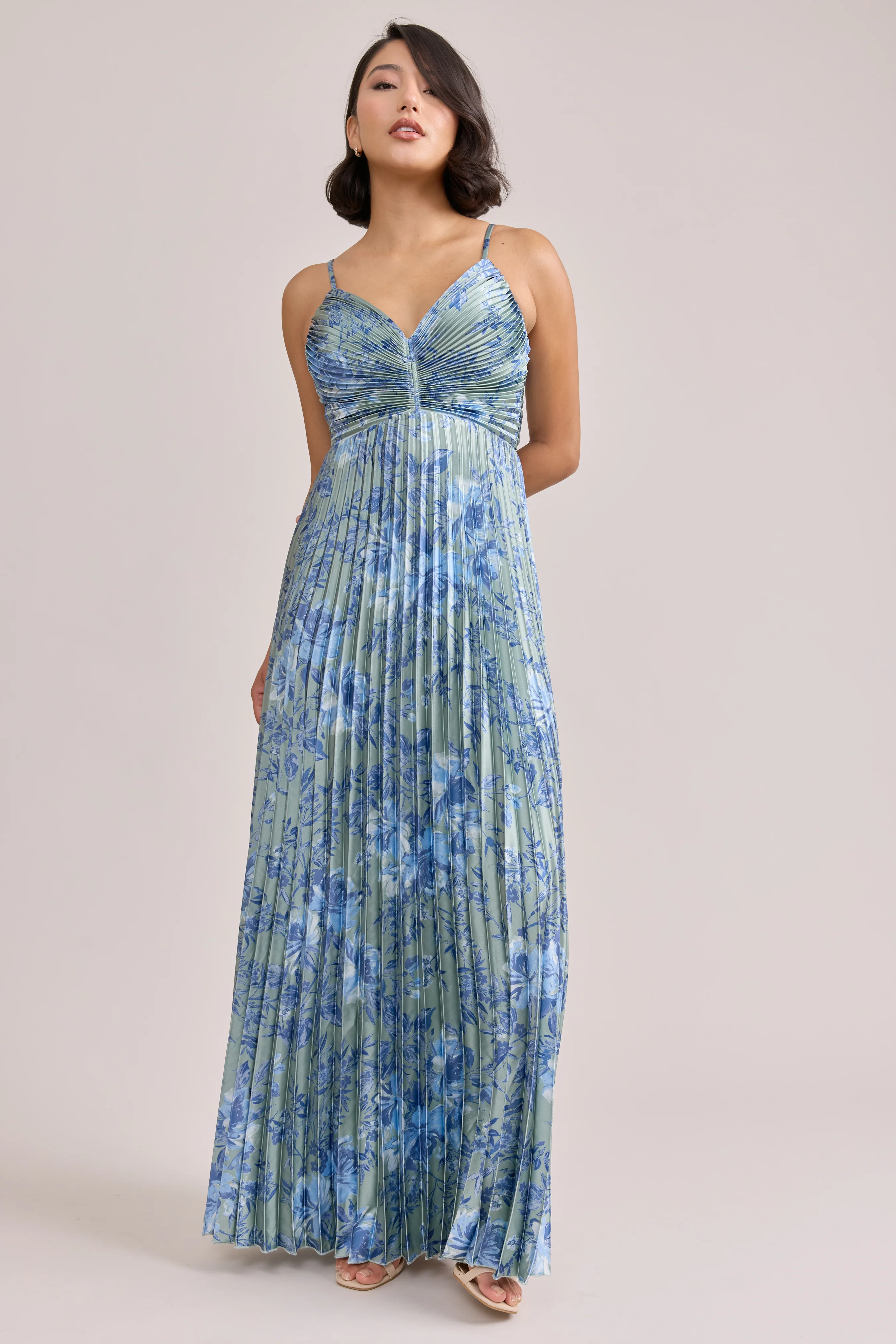 Vivian Satin Pleated Floral Print Dress | Made To Order - Image 37