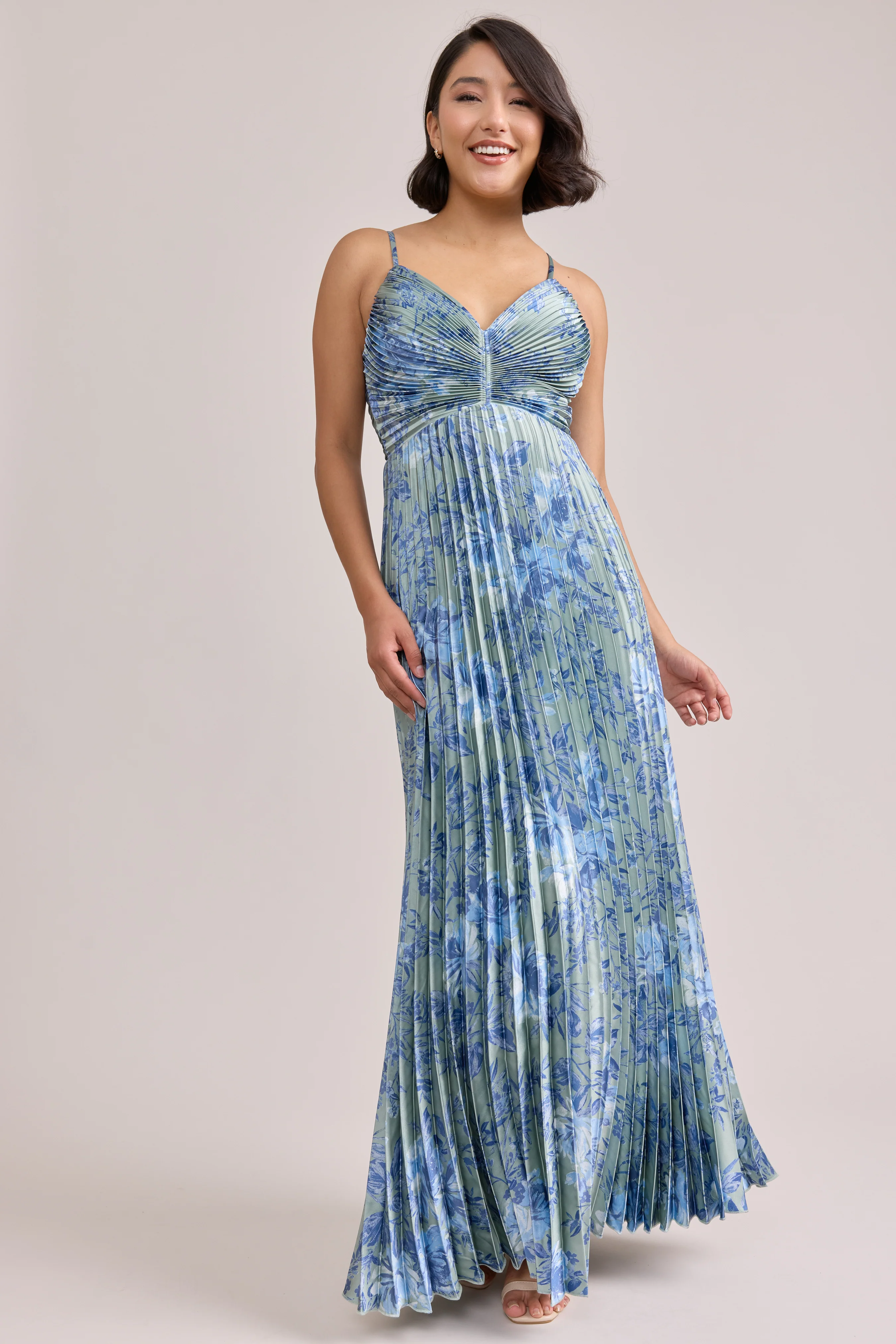 Vivian Satin Pleated Floral Print Dress | Made To Order - Image 39