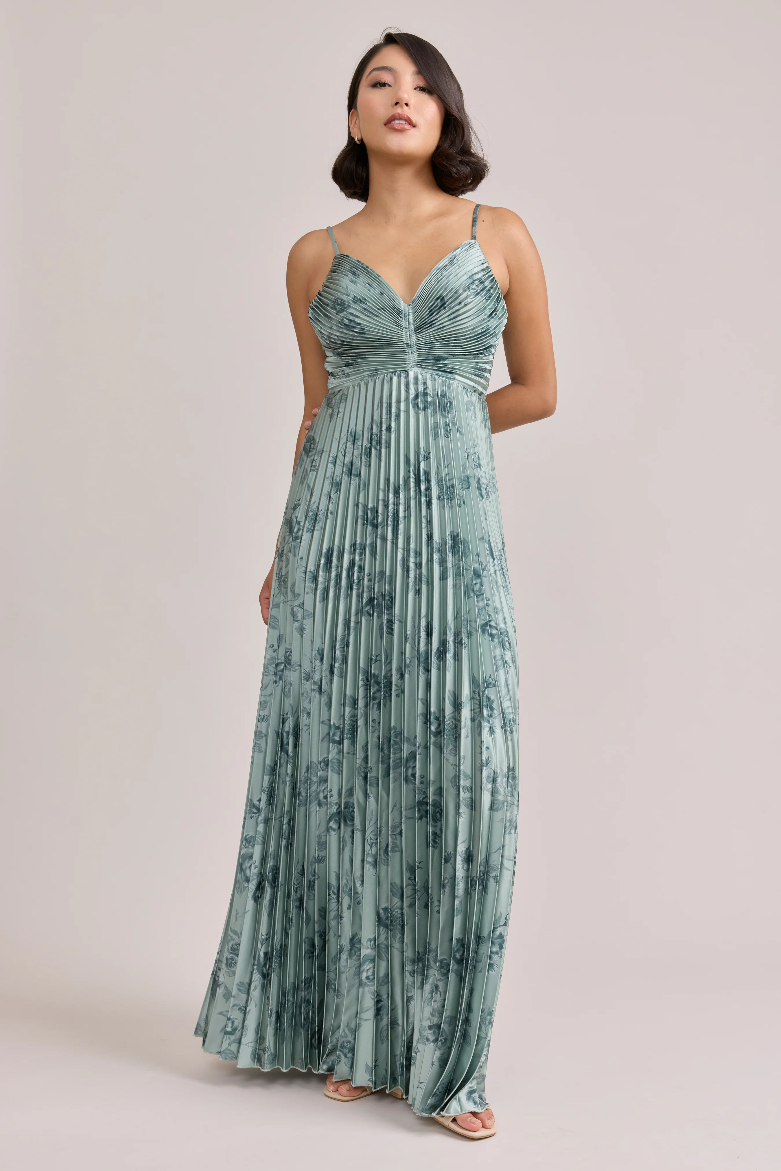 Vivian Satin Pleated Floral Print Dress | Made To Order - Image 40