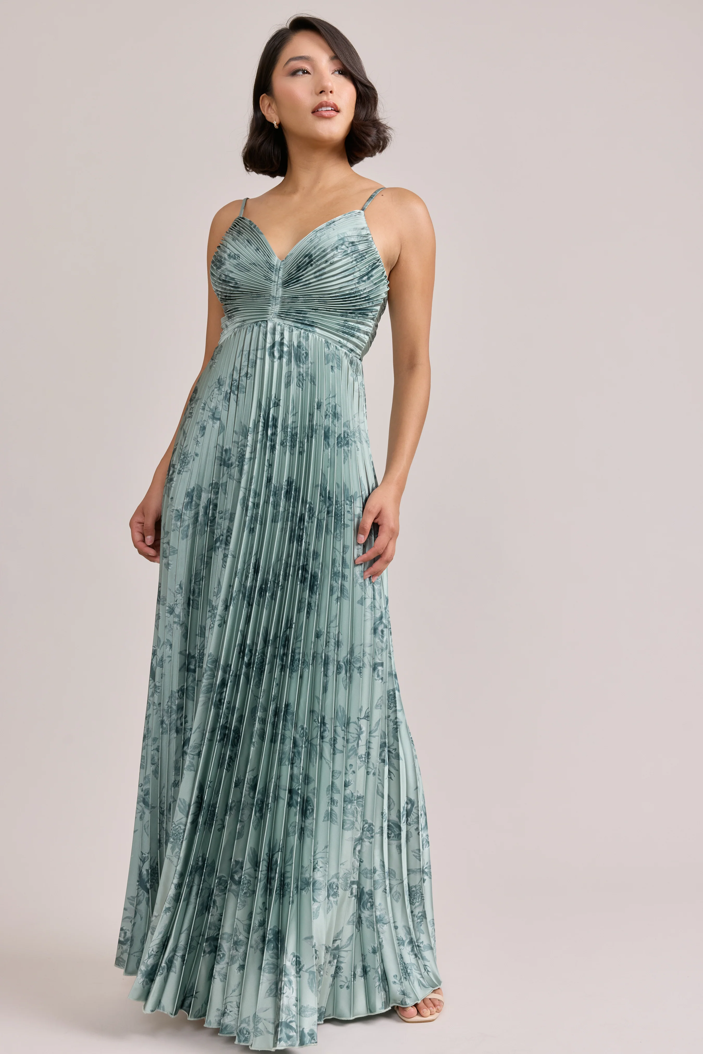 Vivian Satin Pleated Floral Print Dress | Made To Order - Image 41