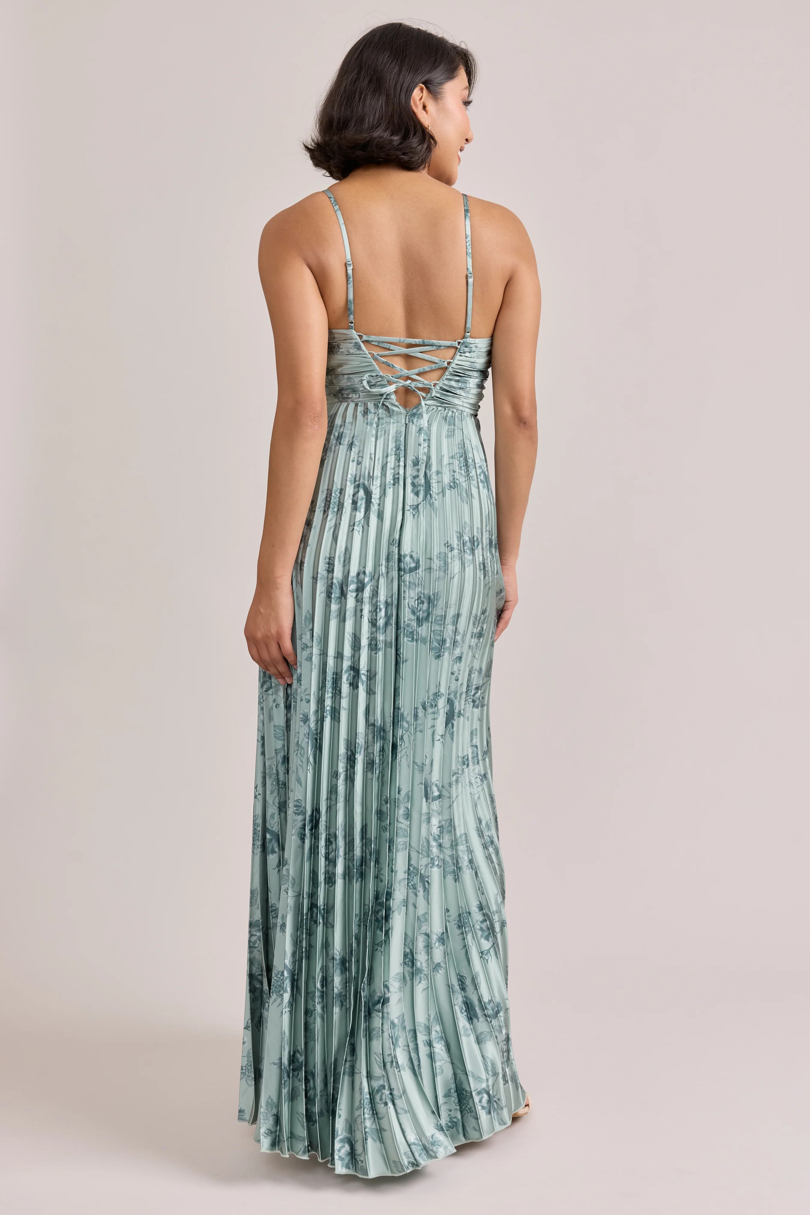 Vivian Satin Pleated Floral Print Dress | Made To Order - Image 42