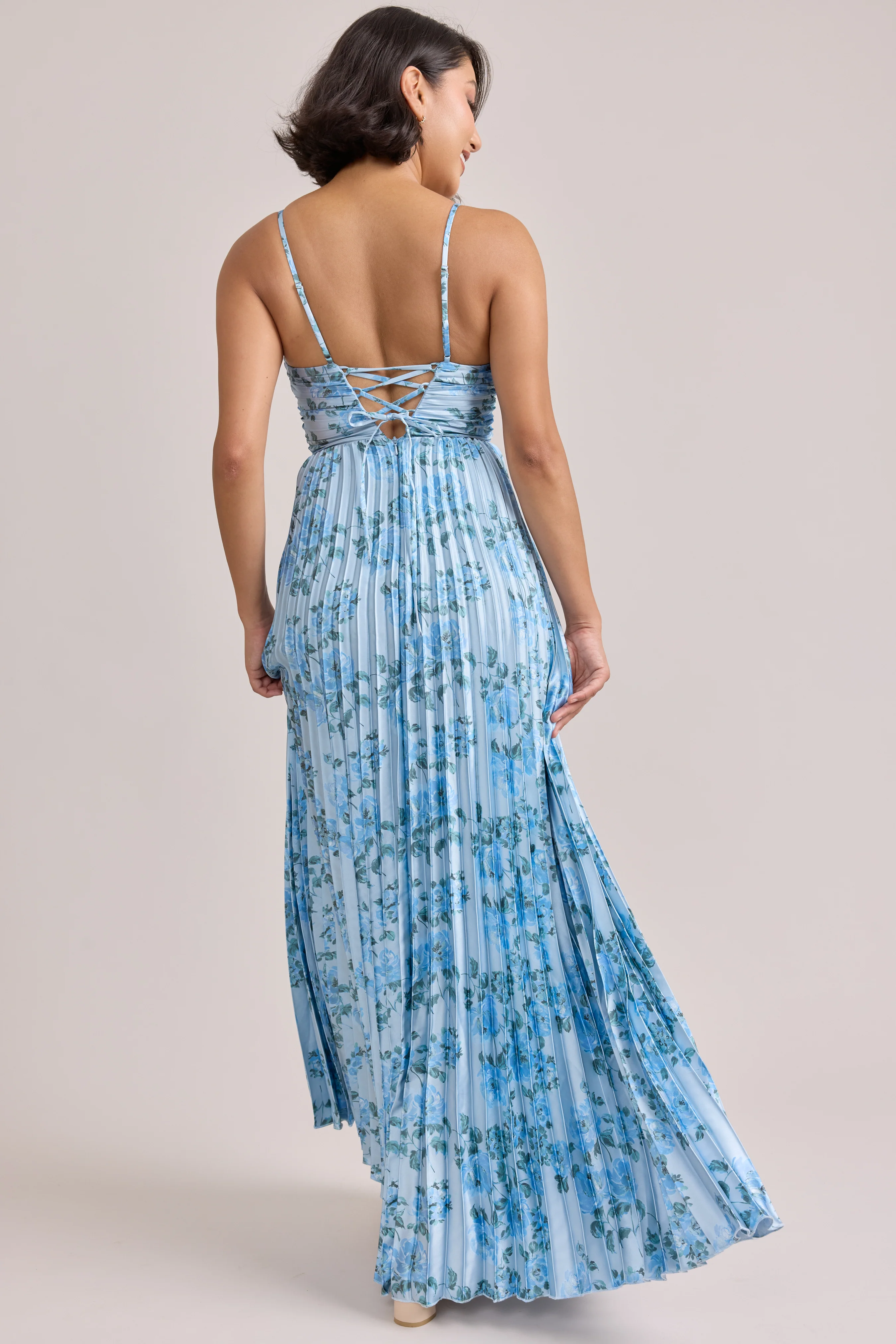 Vivian Satin Pleated Floral Print Dress | Made To Order - Image 46