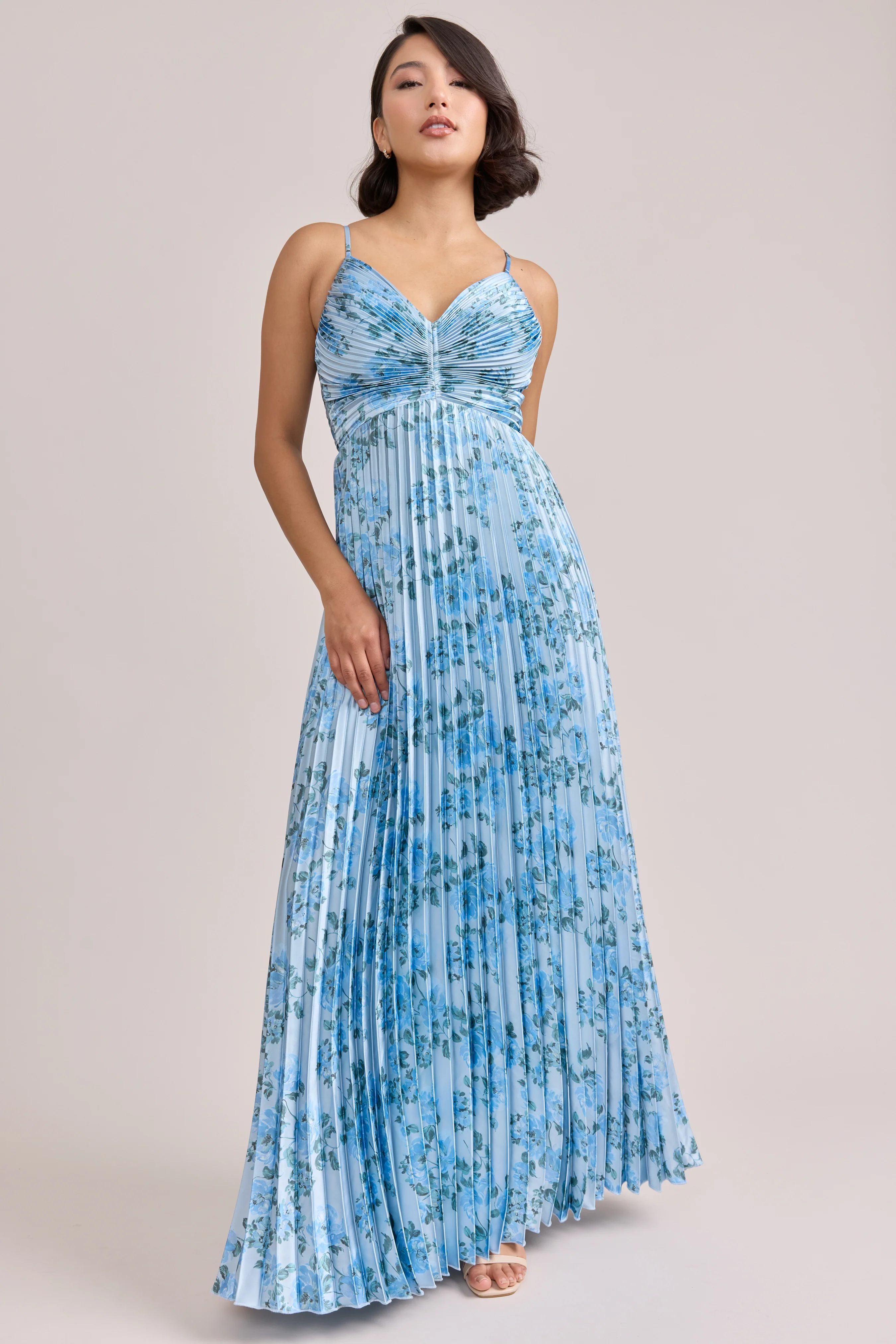 Vivian Satin Pleated Floral Print Dress | Made To Order - Image 47