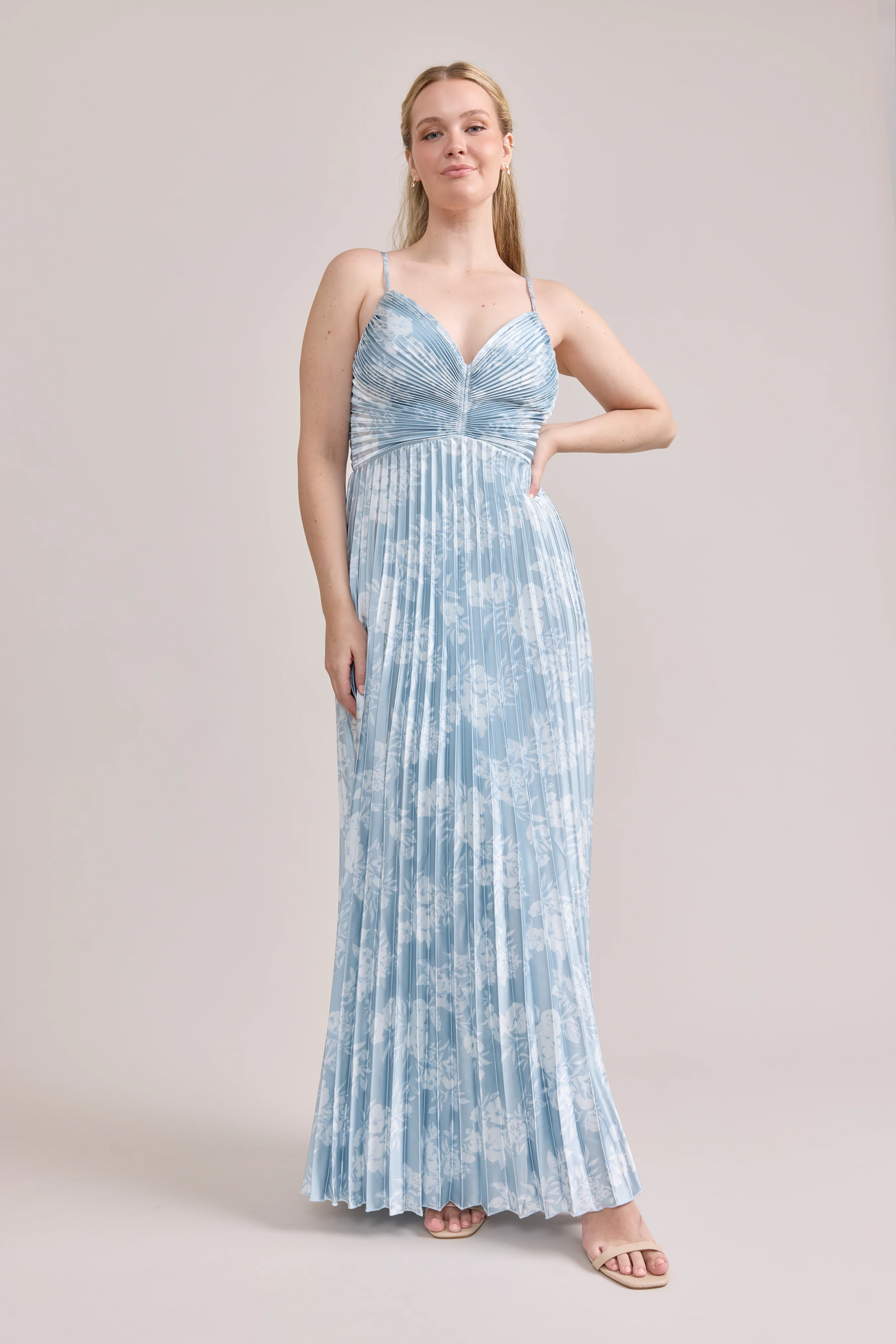 Vivian Satin Pleated Floral Print Dress | Made To Order - Image 48