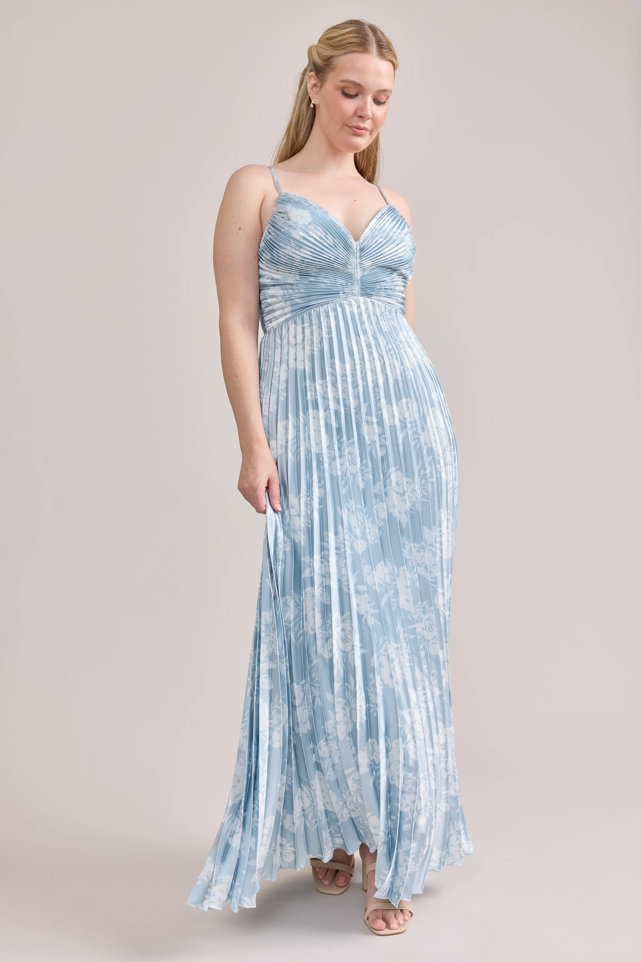 Vivian Satin Pleated Floral Print Dress | Made To Order - Image 49