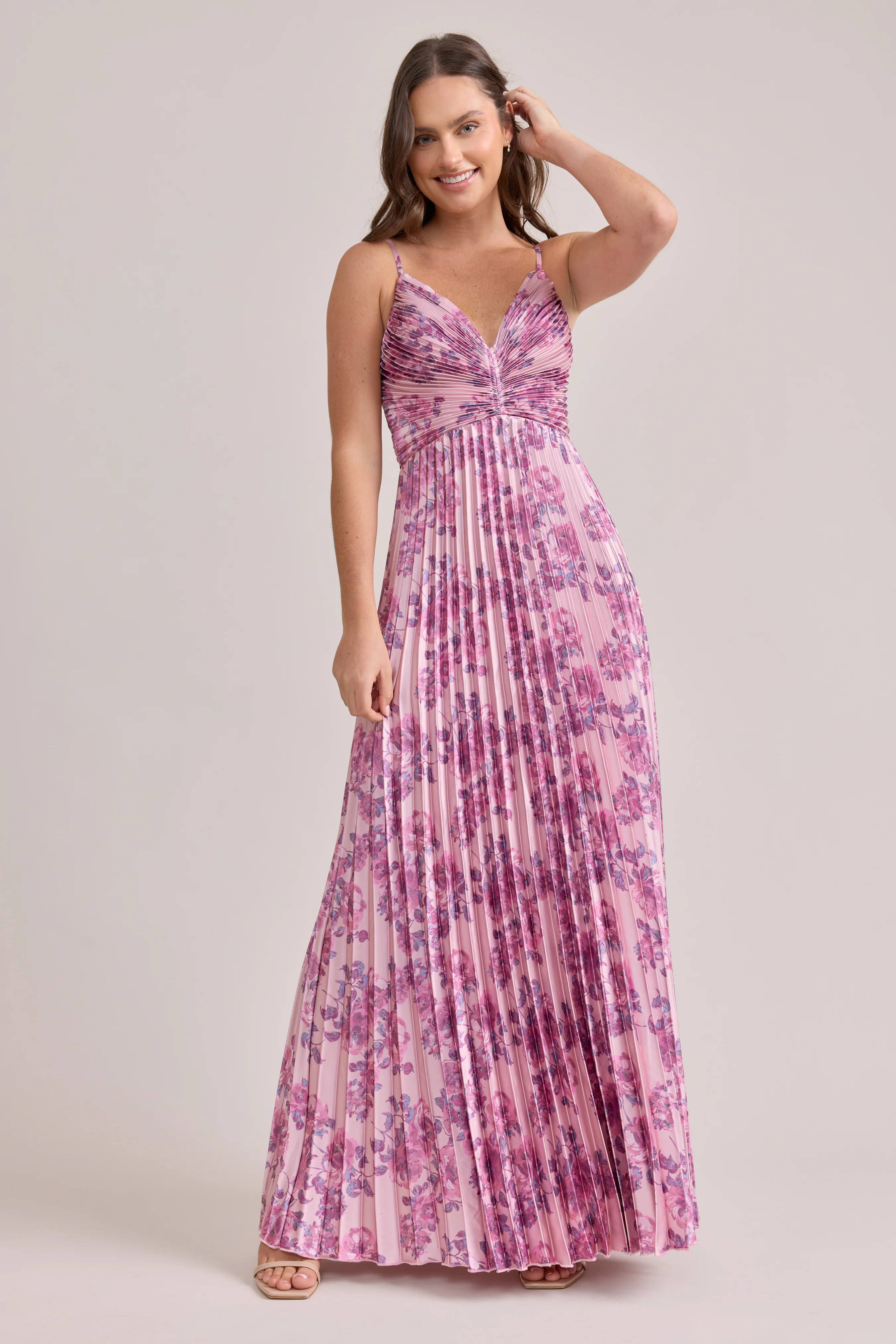 Vivian Satin Pleated Floral Print Dress | Made To Order - Image 5