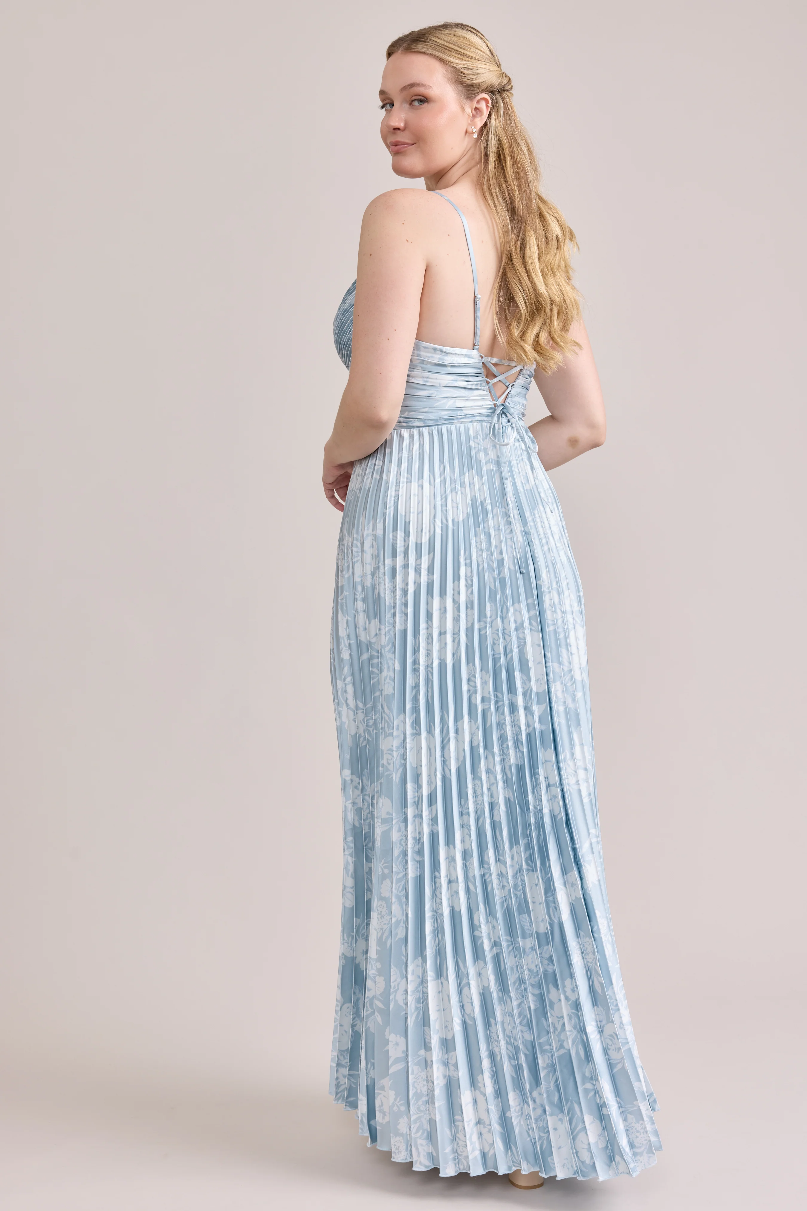 Vivian Satin Pleated Floral Print Dress | Made To Order - Image 51