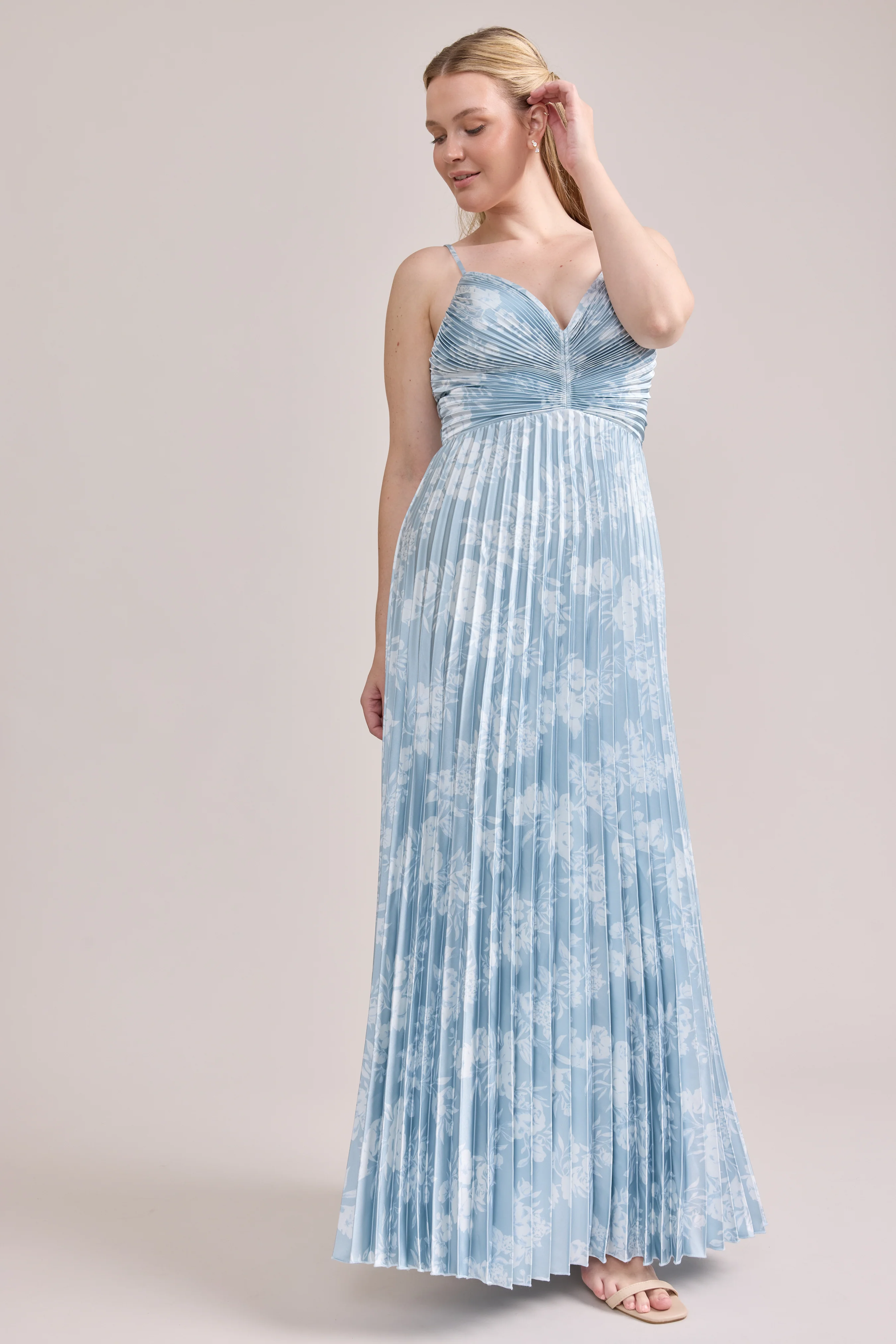 Vivian Satin Pleated Floral Print Dress | Made To Order - Image 53