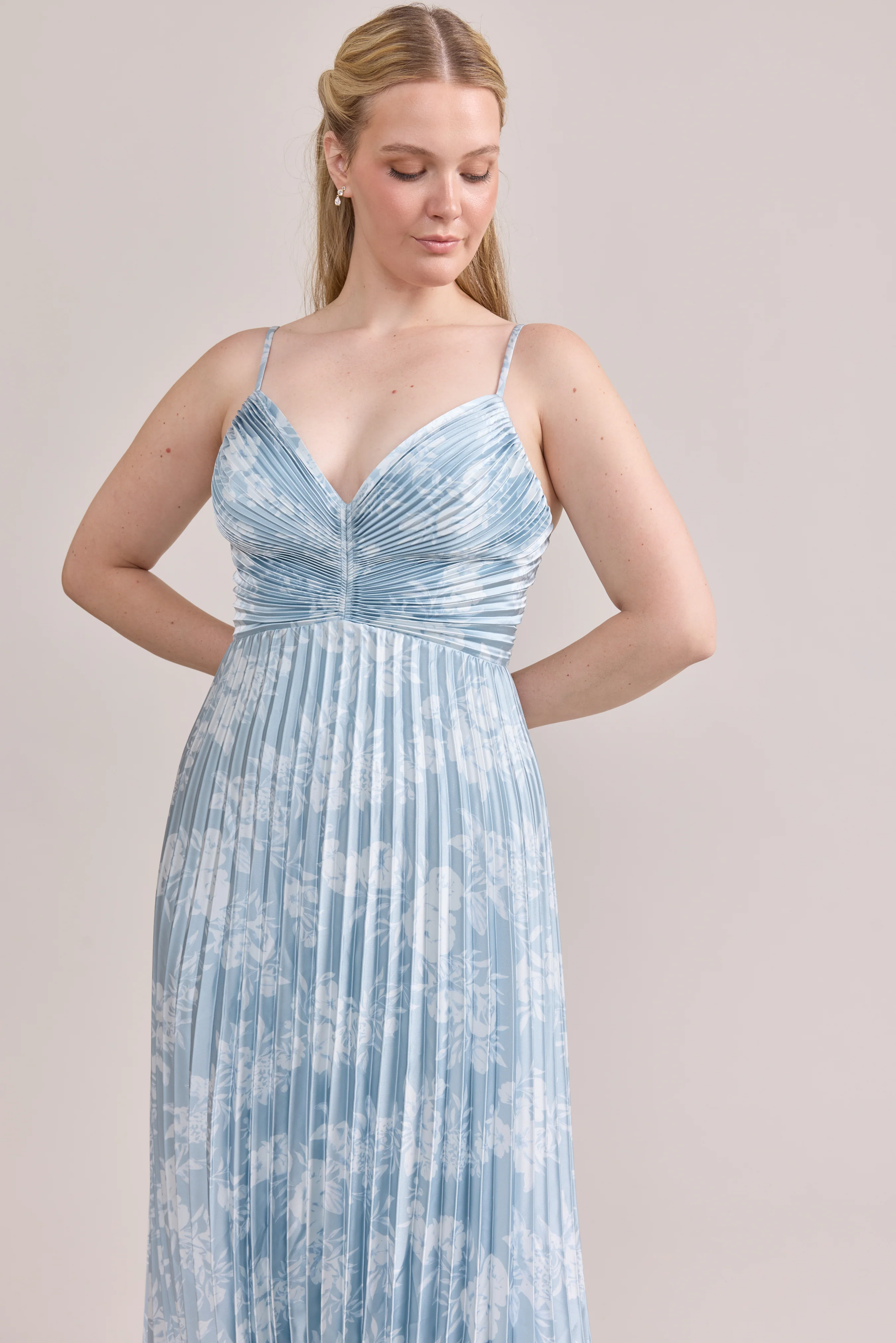 Vivian Satin Pleated Floral Print Dress | Made To Order - Image 54