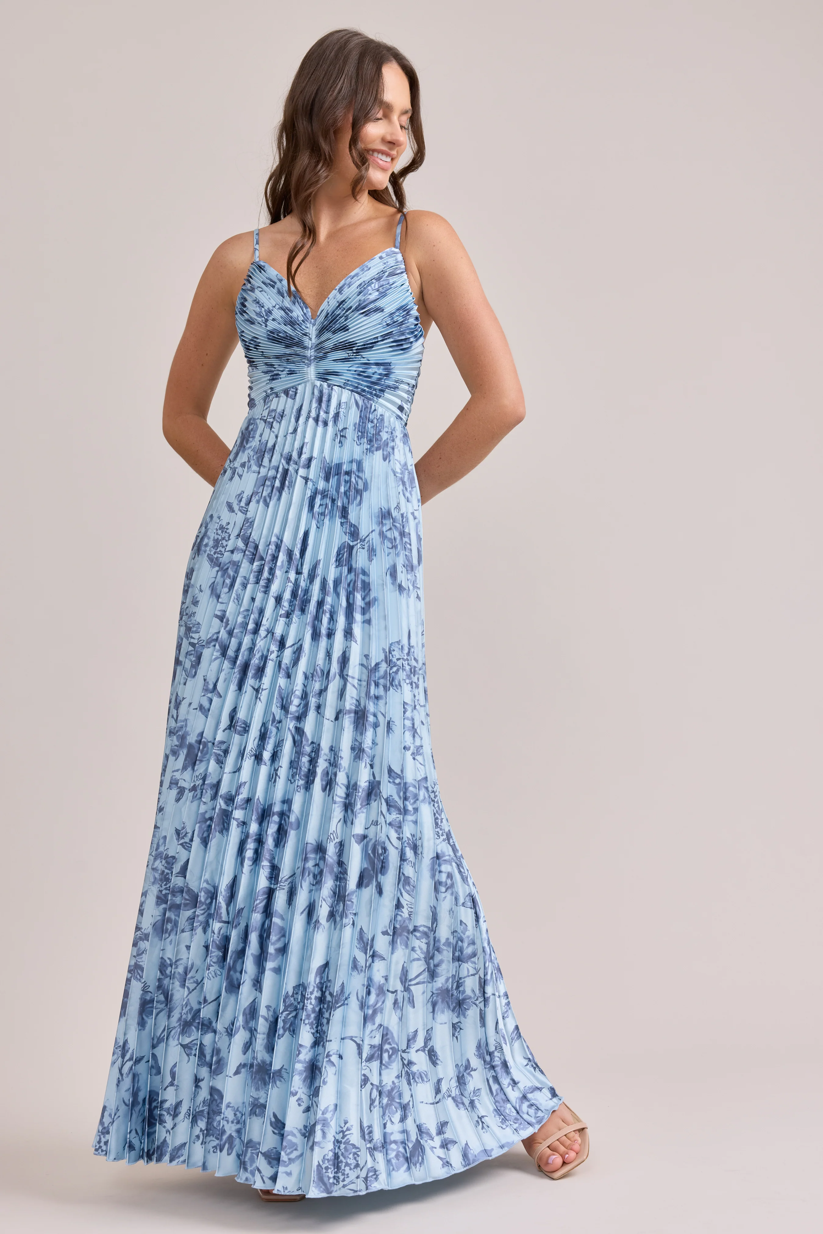 Vivian Satin Pleated Floral Print Dress | Made To Order - Image 55