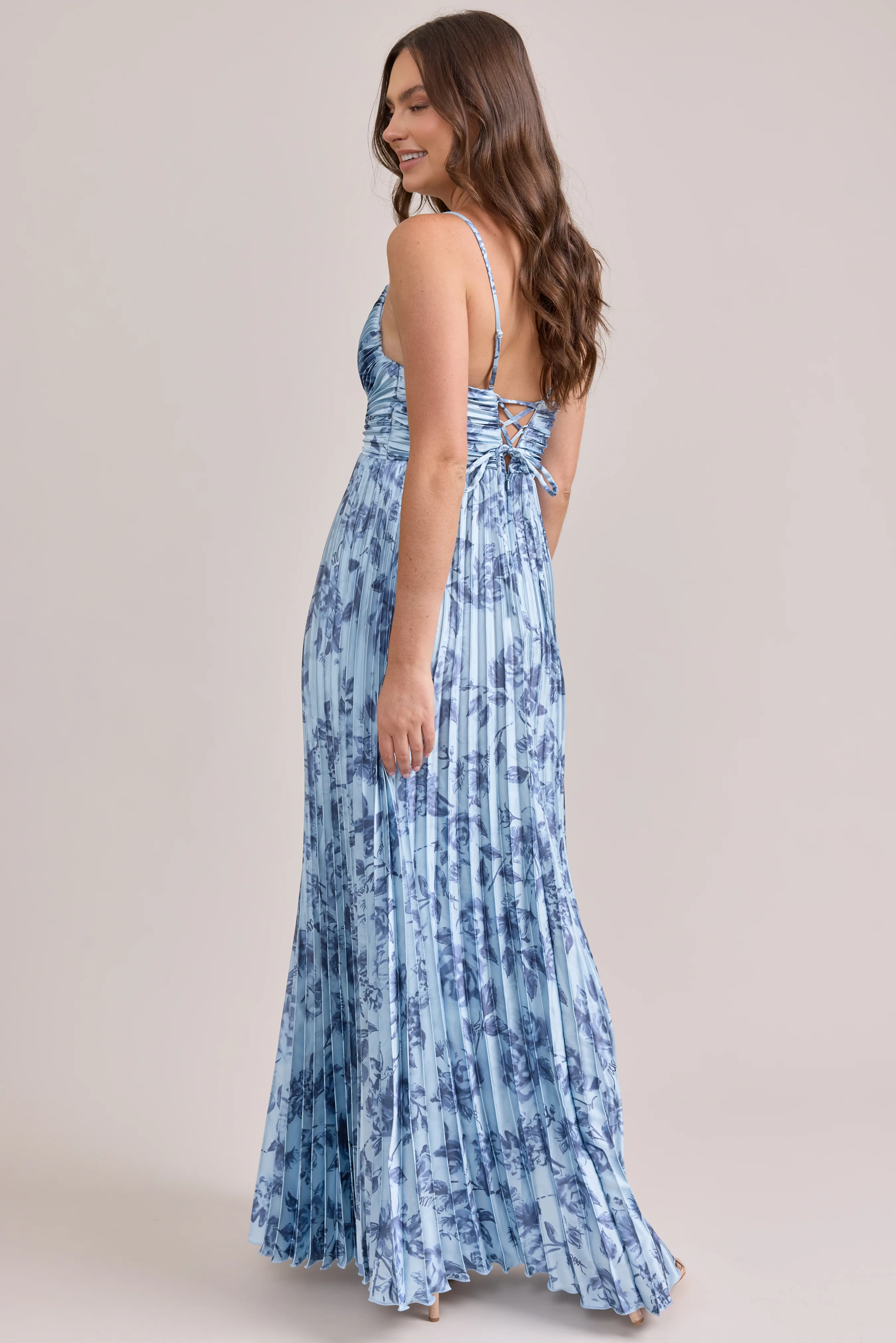 Vivian Satin Pleated Floral Print Dress | Made To Order - Image 57