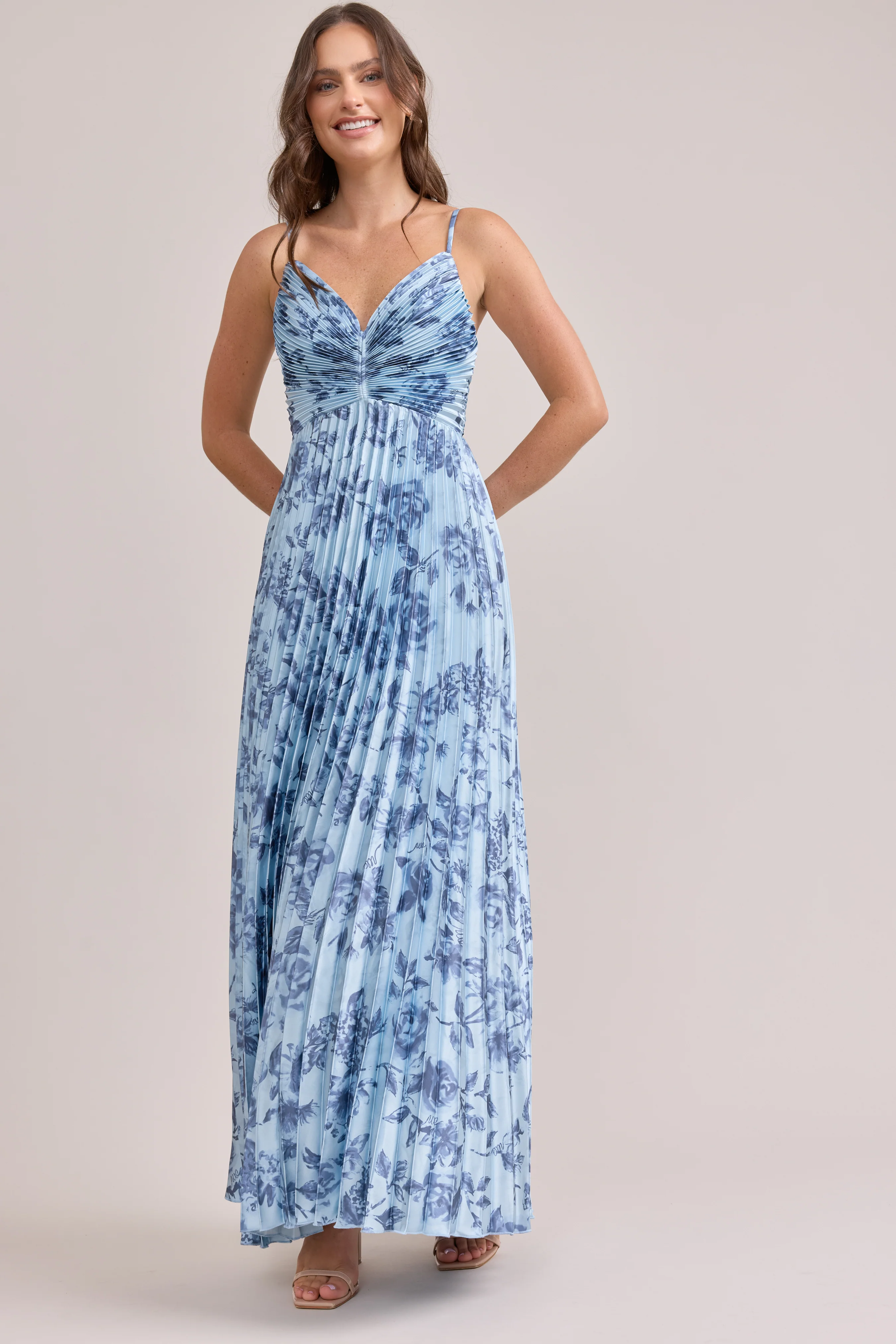 Vivian Satin Pleated Floral Print Dress | Made To Order - Image 58